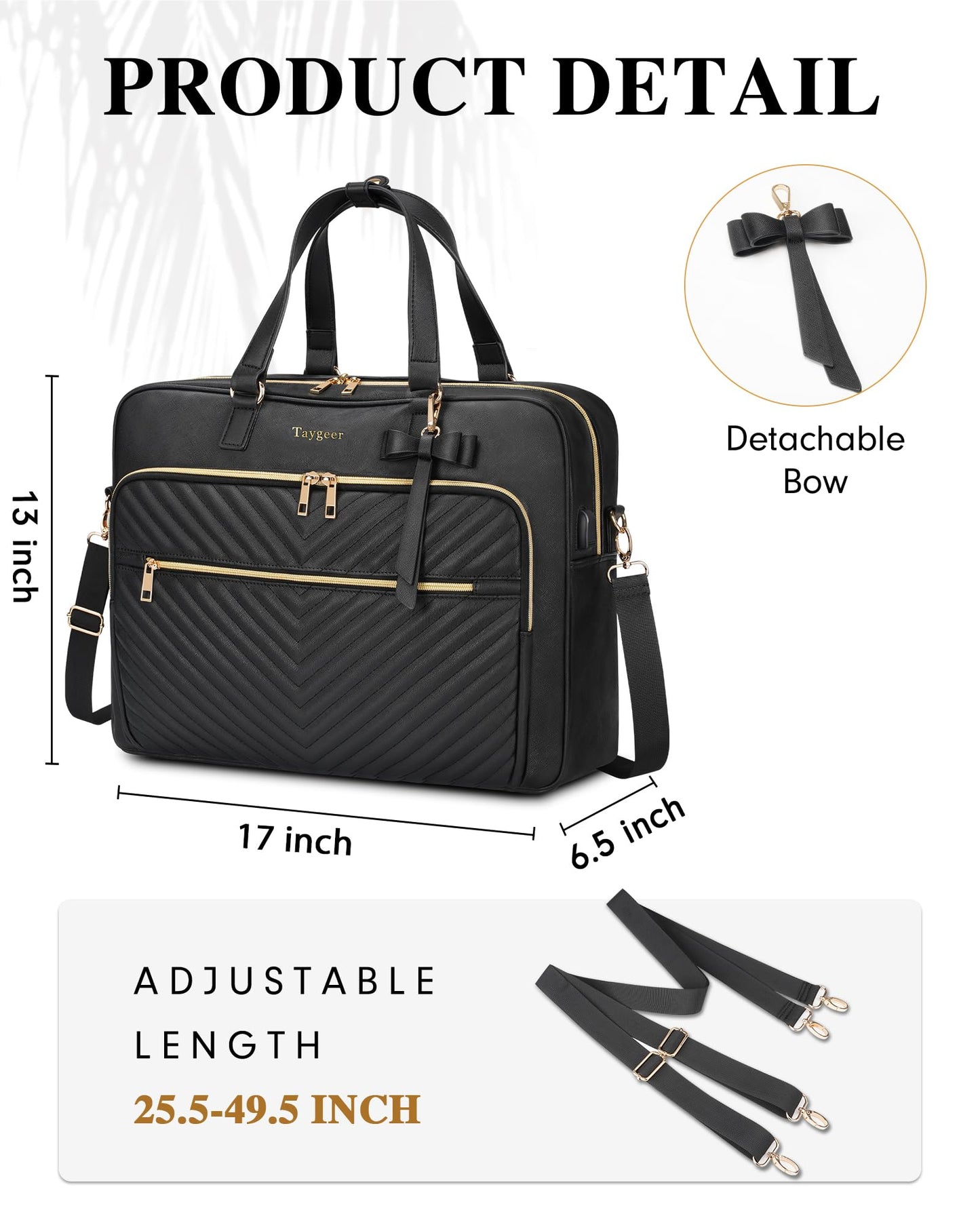 Taygeer 17 Inch Laptop Bags for Women,Large Convertible Quilted Briefcase Backpack with USB Port, Waterproof Leather Work Tote Bags,Shoulder Computer Handbags for Office Business, Black