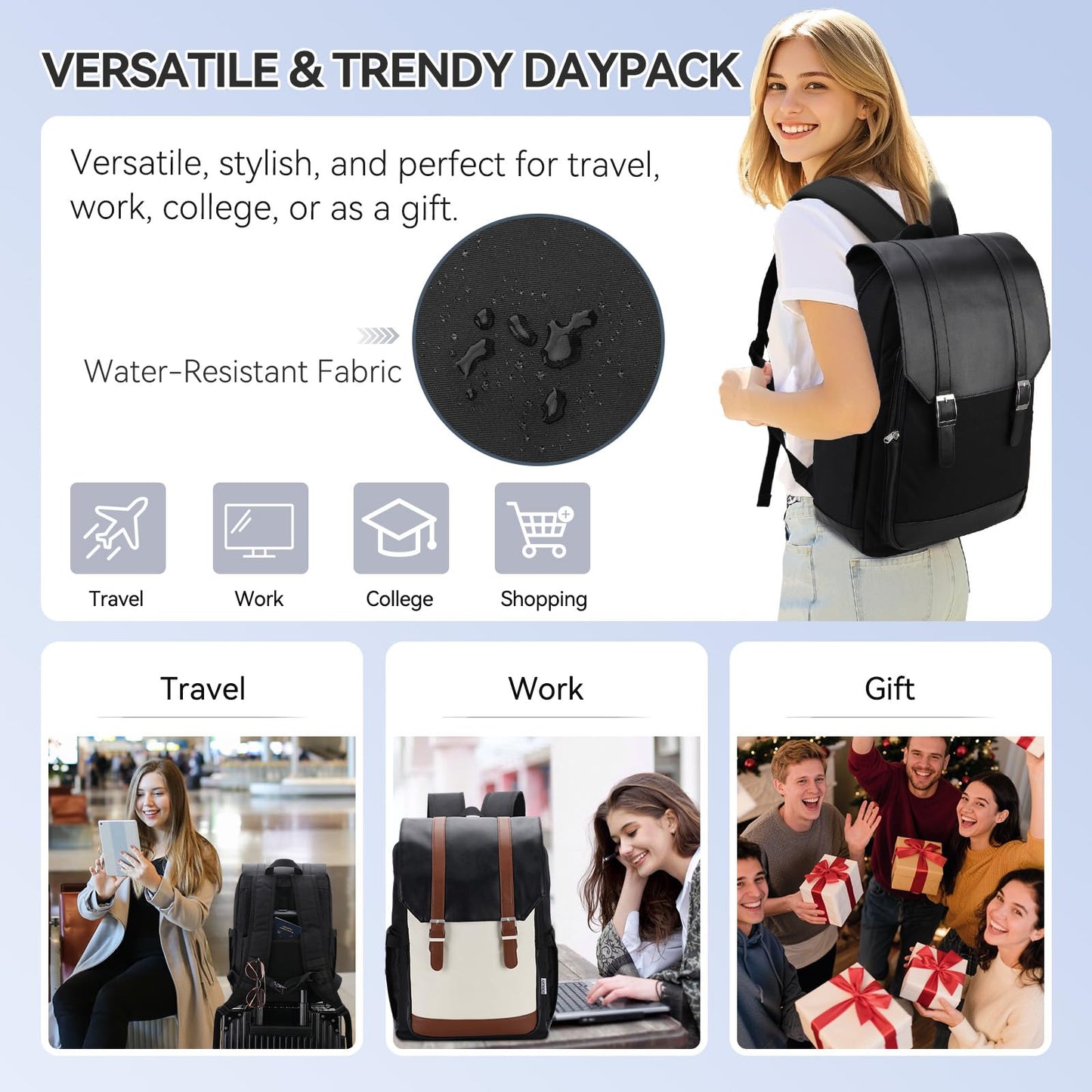 VX VONXURY Laptop Backpack, 15.6 Inch Anti-theft Backpack Purse Water Resistant College Backpack for School Work Travel Teacher,Black