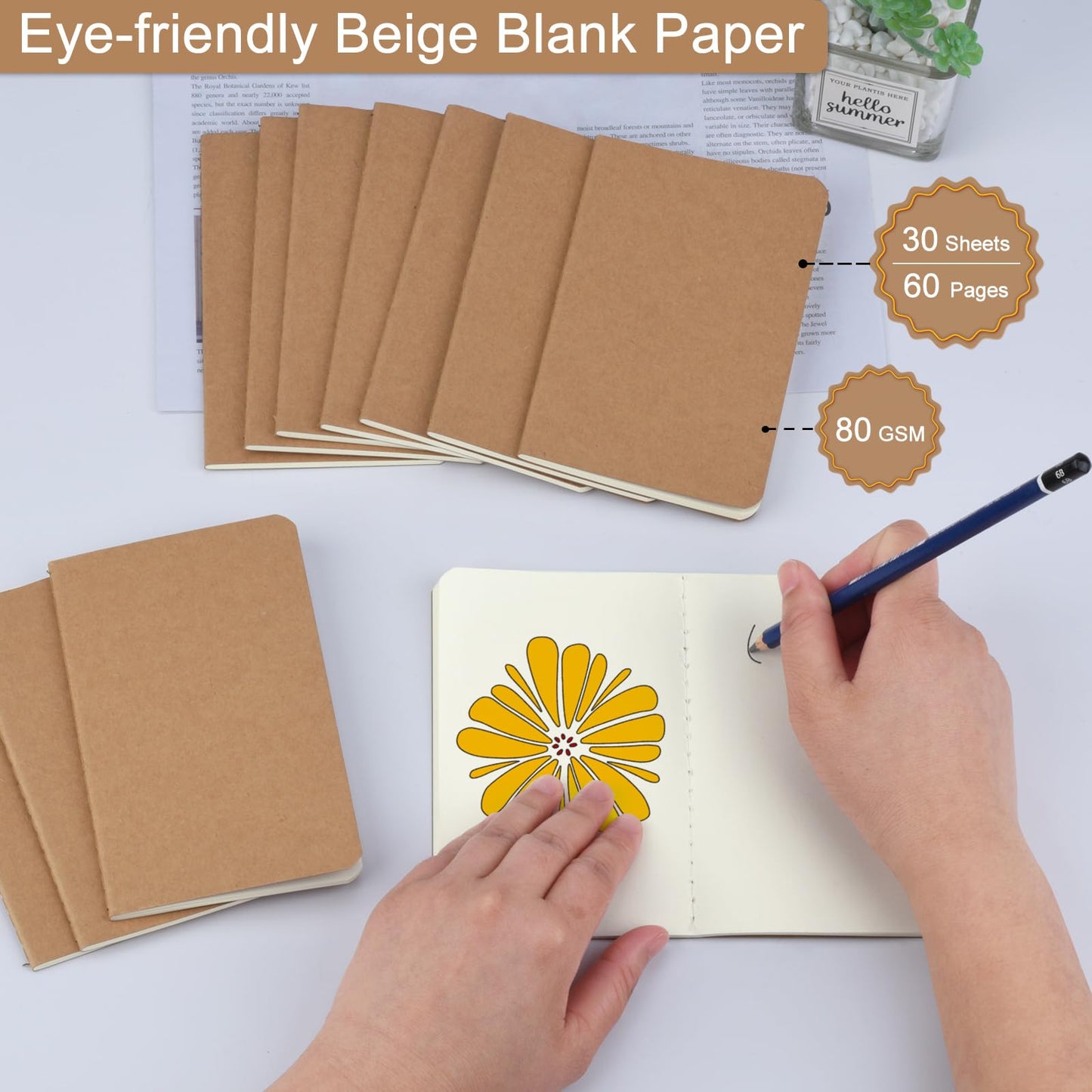 ZCZN 60 Pack Mini Blank Notebook, Jounural Kraft Notebooks, 30 Sheets/60 Pages, 3.5 * 5.5 Inches Notebooks Bulk, Diary, Subject, Memo Notebooks for Work, School, Office (60)