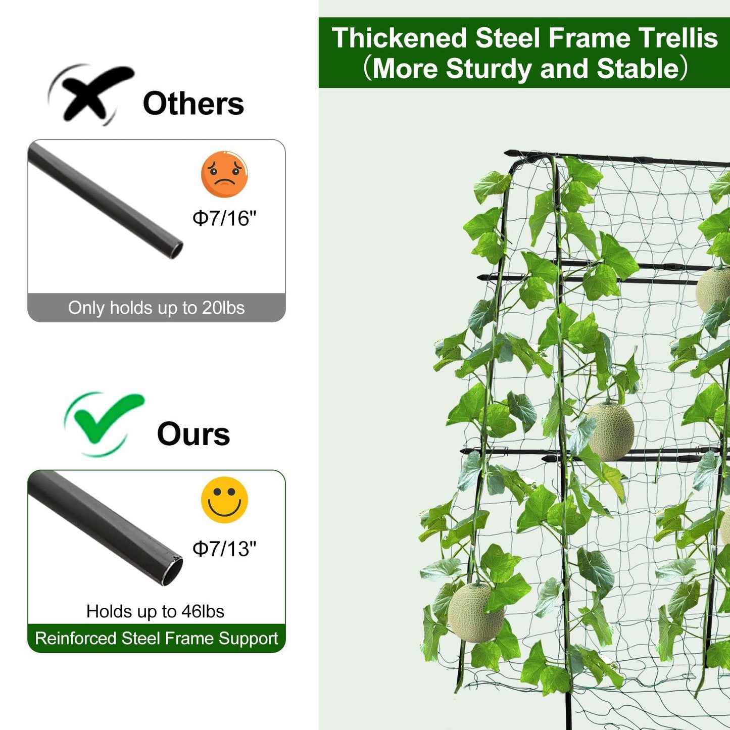 FOLLOOK Cucumber Trellis for Garden, 63" Tall Metal Pea Tunnel Garden Arch Trellis for Climbing Plants Outdoor, A Frame Trellis Support Vegetables Squash Cucumber Trellis for Raised Bed, Lightweight