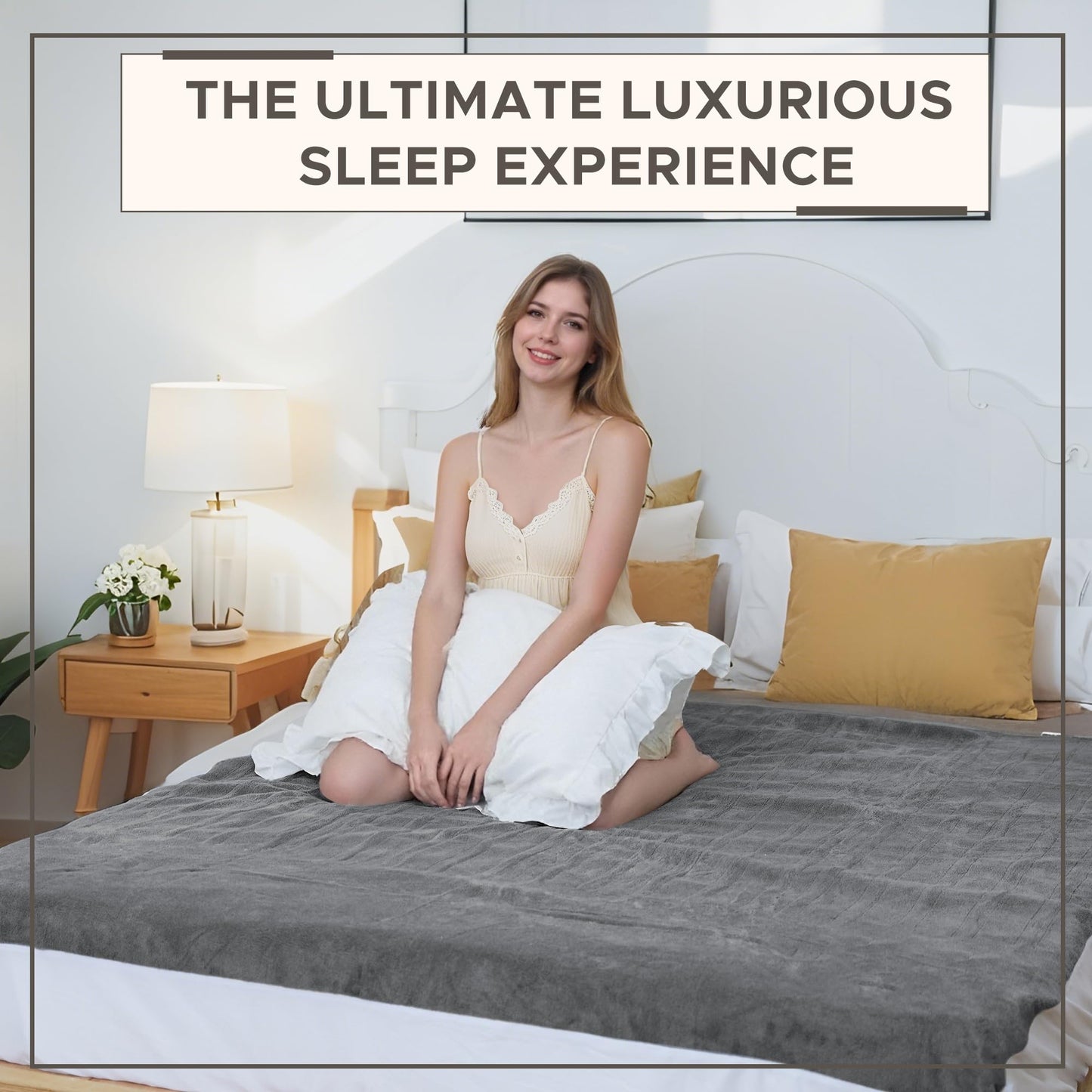 ETL Certified Queen Electric Mattress Pad 60"x80",Fast Heating, Uniform Temp, All Night Overheat Protection, 4 Heat Modes, 10H Auto Off, Deep Pocket, Breathable Coral Fleece, Washable,Gray