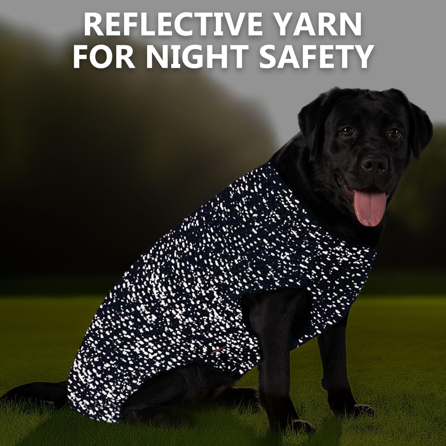KYEESE Classic Dog Sweater With Leash Hole - Large Size Warm Coat for Large Dogs, Stretchy With Reflective Yarn, Comfy Clothes, Navyblue, 3XL