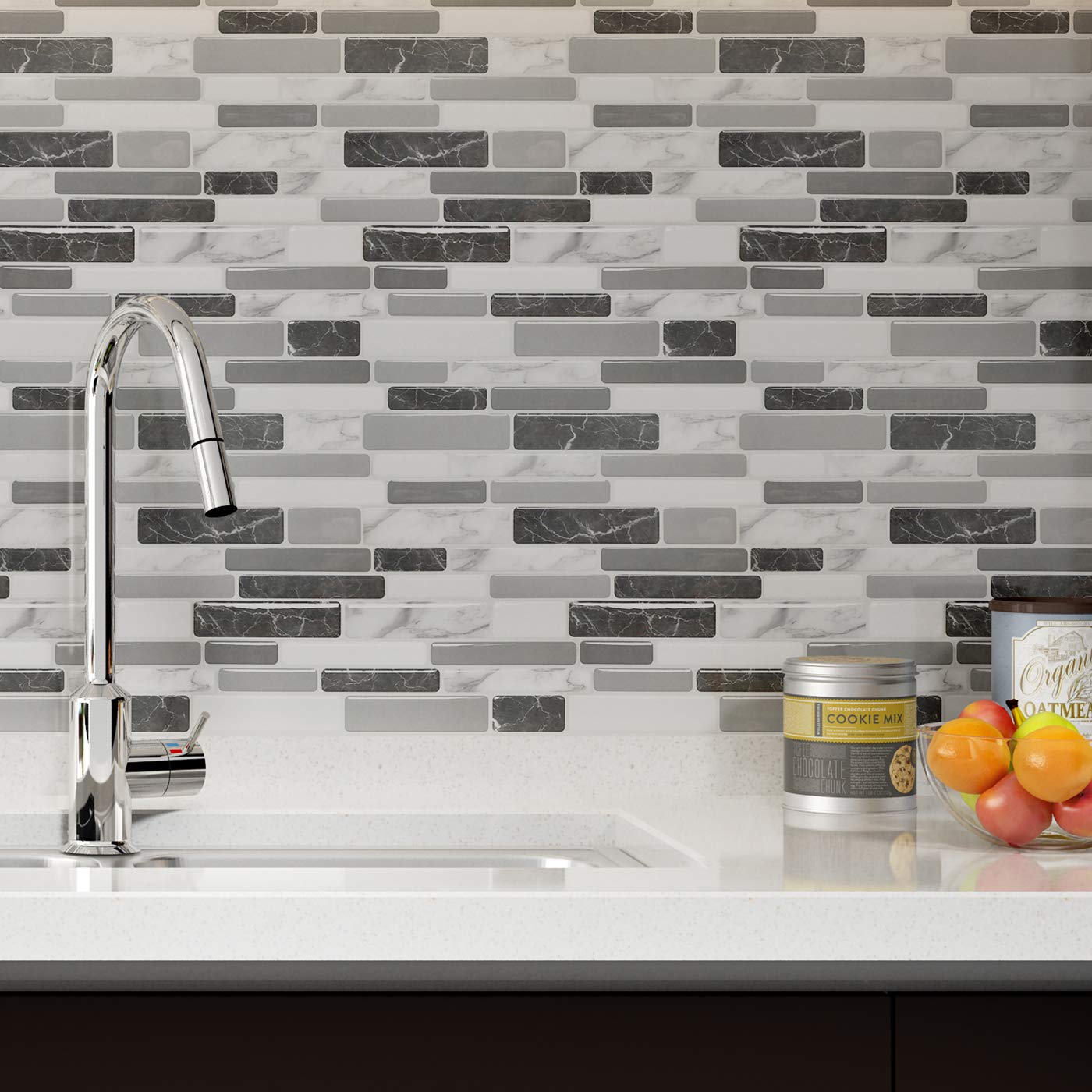 Art3d 10-Sheet Peel and Stick Wall Tile for Kitchen Backsplash, 12"x12", Grey Marble