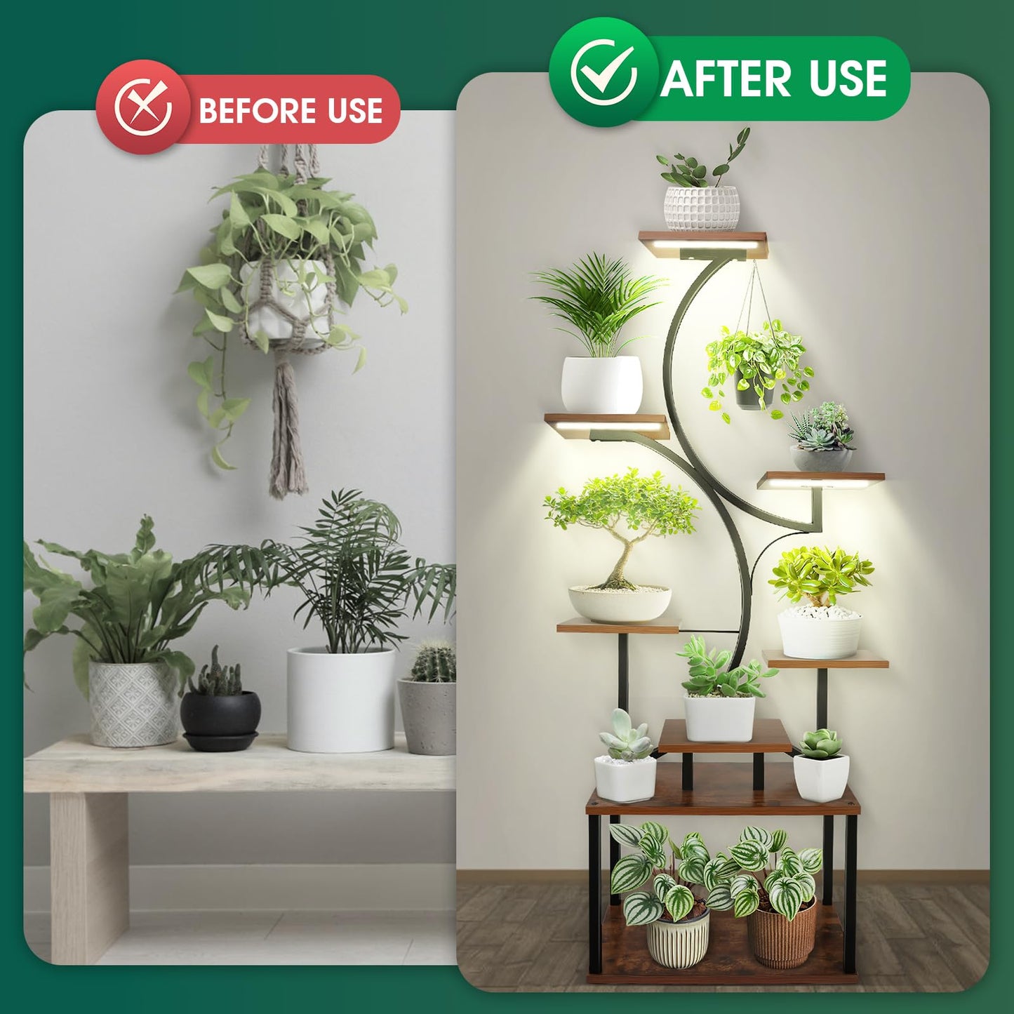 8-Tier Plant Stand with Grow Lights, 57'' Tall Indoor Plant Shelf, Multi-Layer Plant Holder for Home, Patio & Living Room