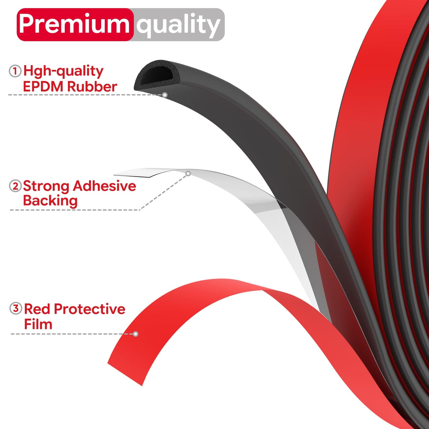 UIOCSSC 26 Feet D-Shaped EPDM Rubber Weather Stripping Door Seal, Red, W:0.75"; H:0.375" for Door and Window, RV, Boat, Auto, Truck, Marine