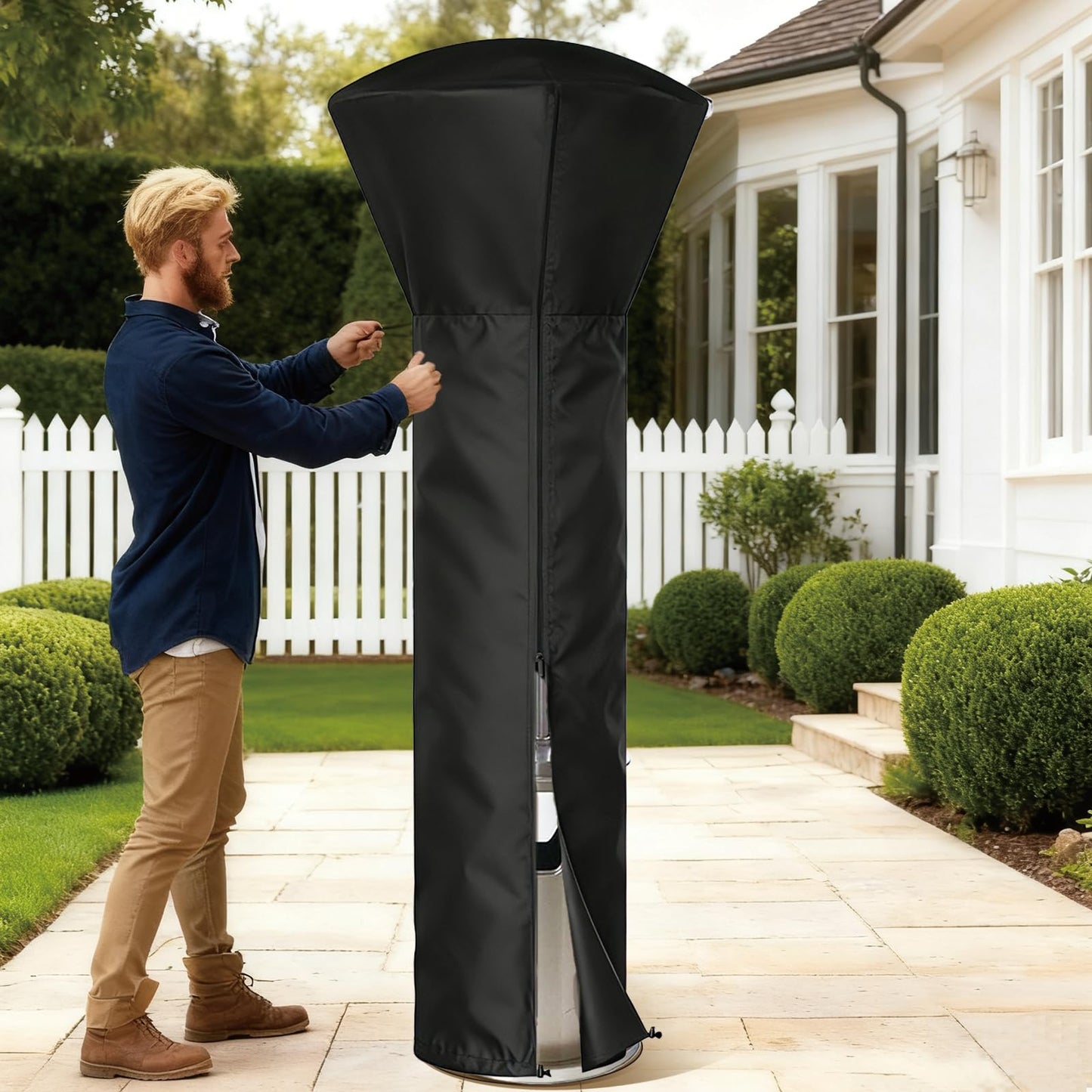 NCEDN Waterproof Patio Heater Cover - Upgraded 600D Oxford with PU Coating, Waterproof Zipper, Taped Seams, Drawstring Hem, Fits Outdoor Heaters for Patios, 89” Height 33” Dome 19” Base