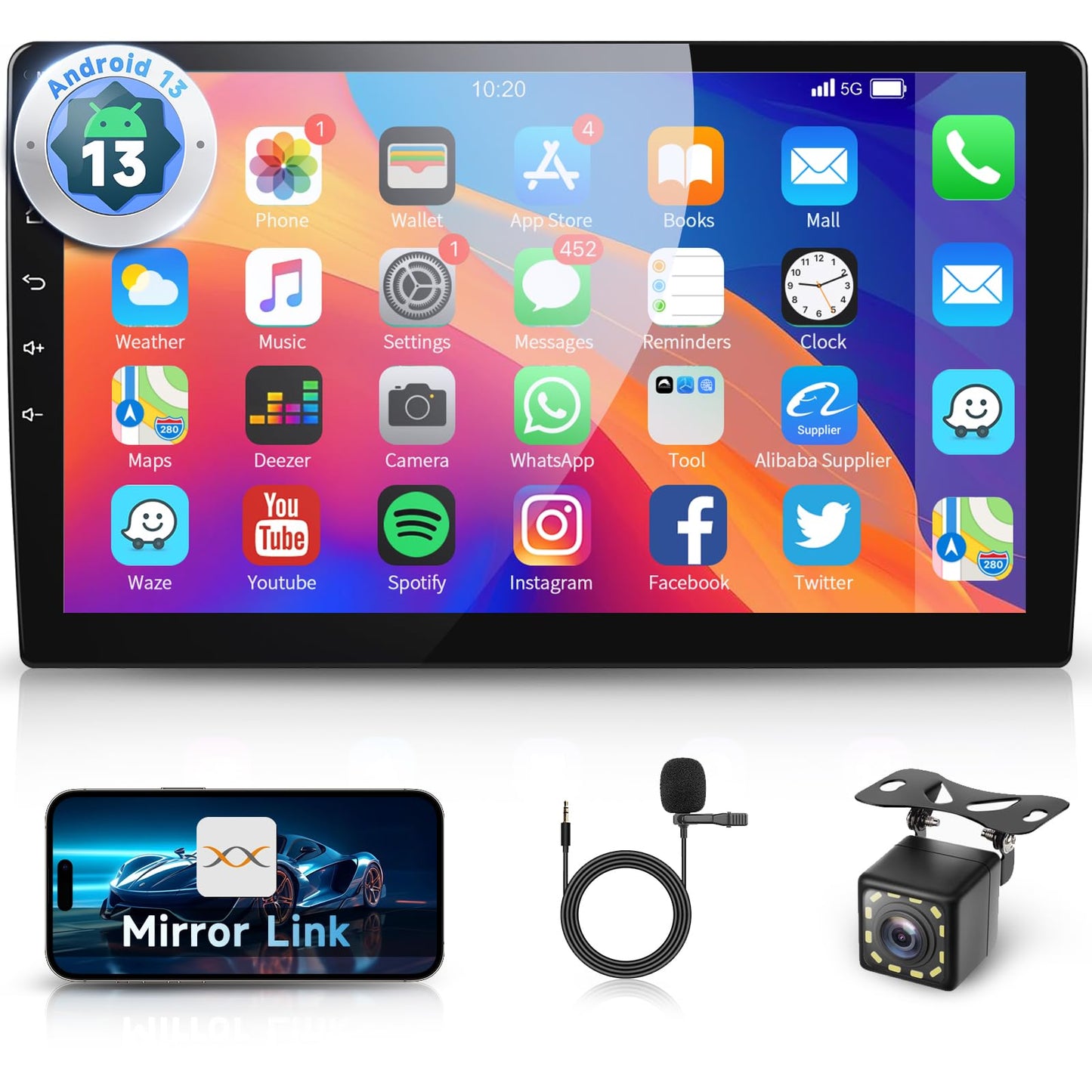 Android Car Stereo Double Din with Bluetooth, Hodozzy 10.1 Inch Touch Screen Car Radio with GPS Navigation, WiFi, DSP Mirror Link, FM RDS Radio, USB, SWC with Backup Camera