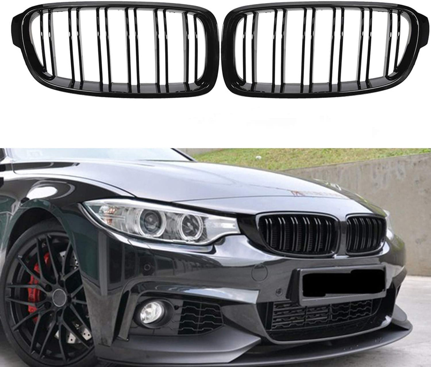 Gangying F30 F31 Grill,Kidney Grill Compatible with BMW 3 Series F30 F31 2012-2018 Gloss Black Double Slat