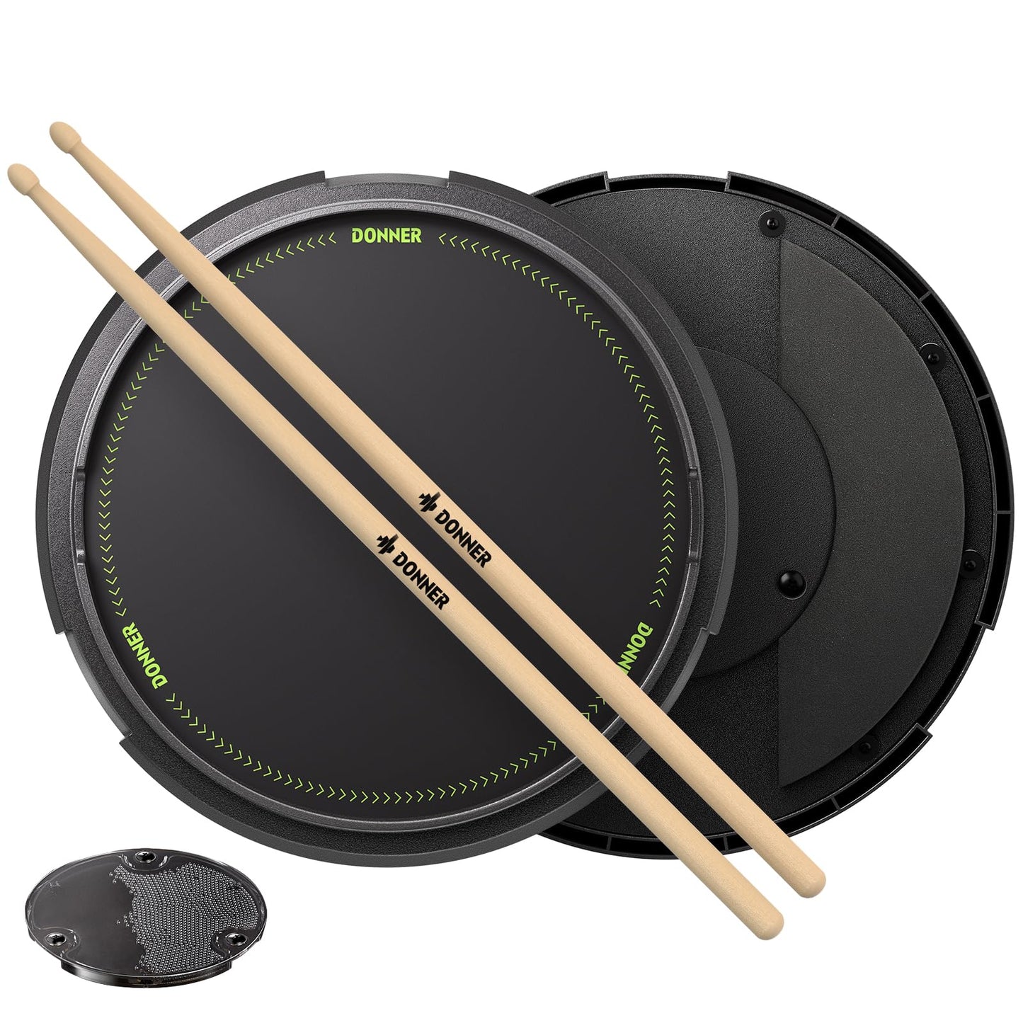 Donner Drum Practice Pad 12 Inches, Quiet Practice Drum Pad Built-in Detachable Ball Box with Drum Sticks - Black