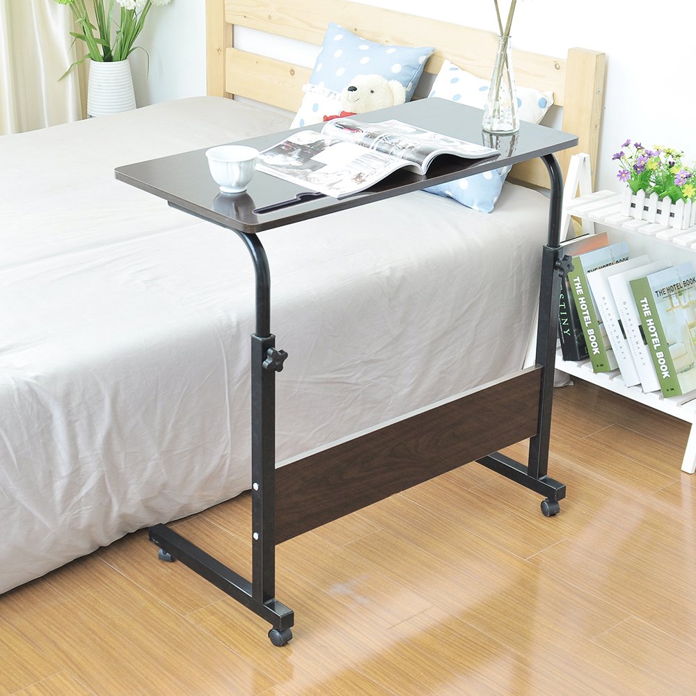DlandHome Mobile Side Table 31.4 inches with Tablet Slot and Wheels Adjustable Movable Portable Laptop Computer Stand for Bed Sofa, Black 05#3-80B
