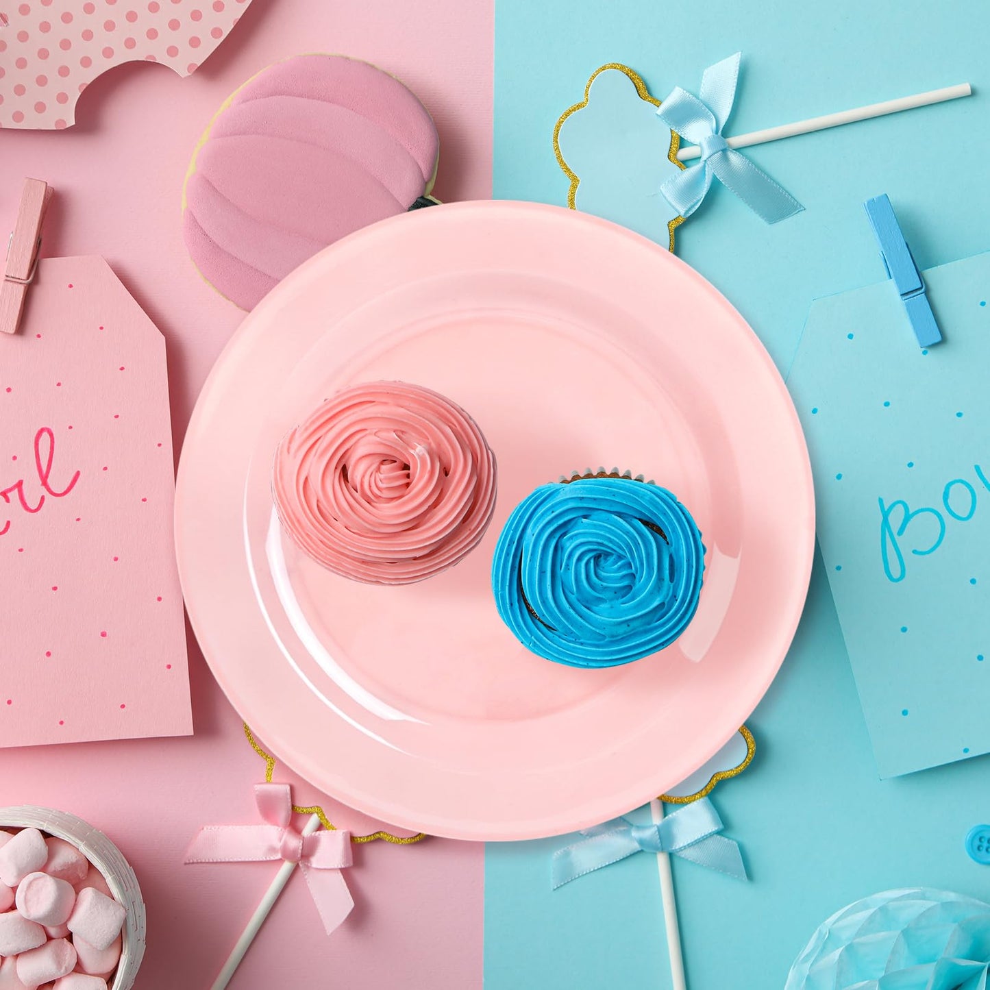 Moretoes 100PCS Pink Plastic Plates Disposable 10inch Dinner Plates and 7inch Dessert Salad Plates Heavy Duty Plates for Wedding Party and Birthday