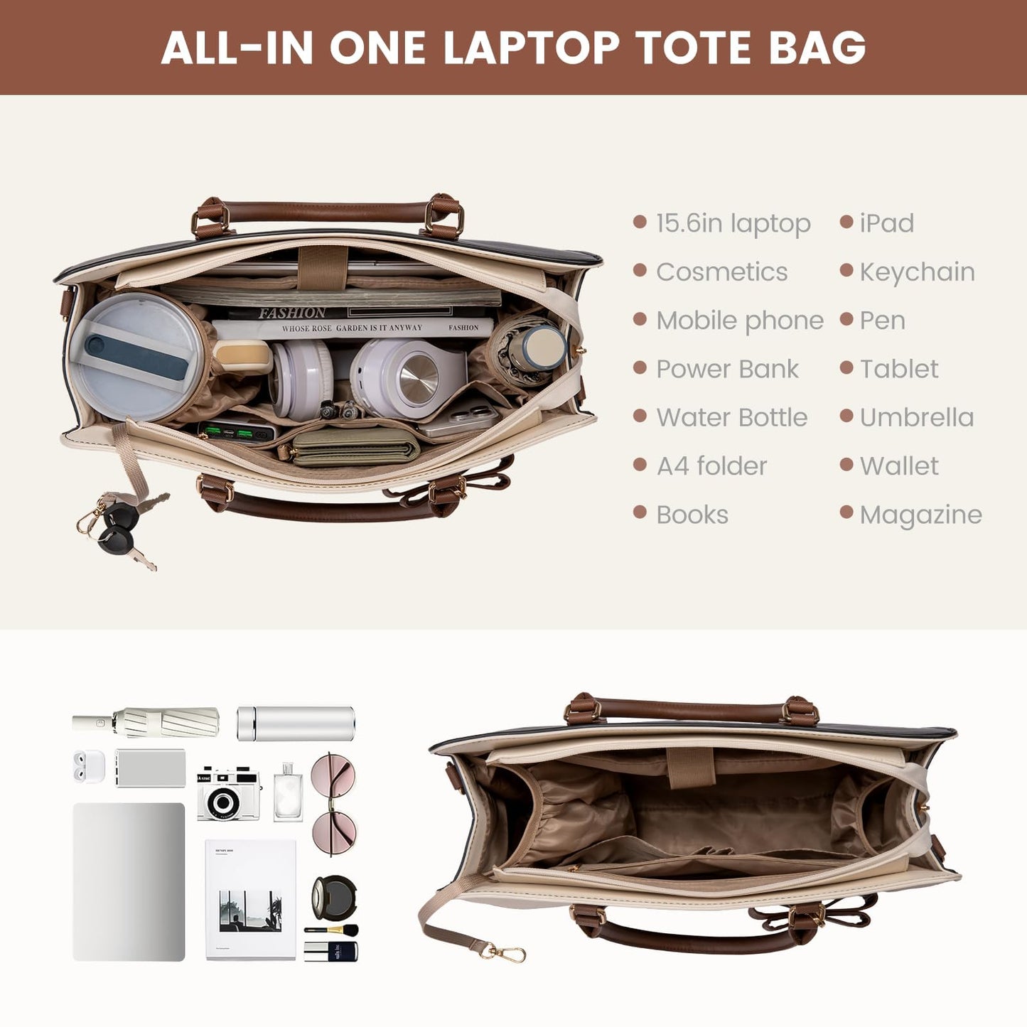 LOVEVOOK Laptop Tote Bag for Women, Leather Work Bag, Waterproof Business Teacher Bag, Large Computer Handbag Purse Briefcase, Office Gifts for Women