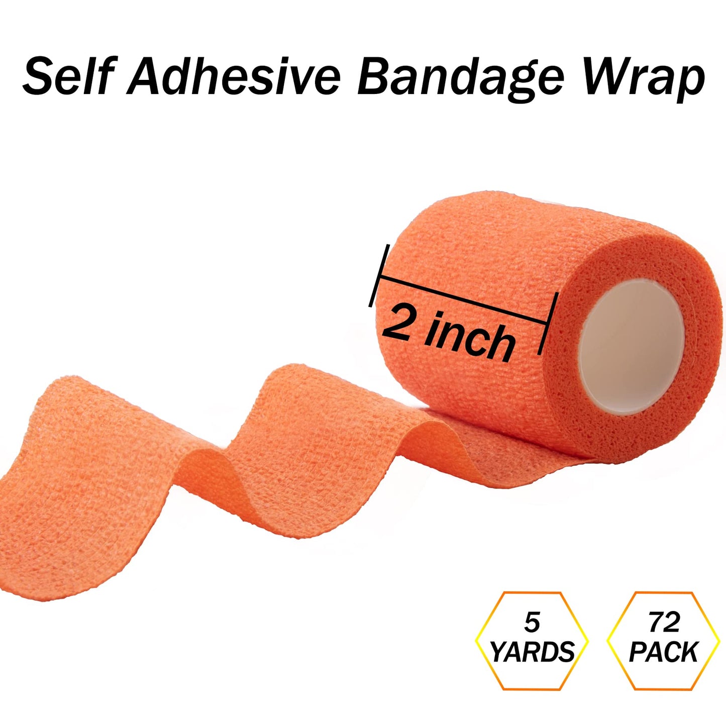 BQTQ 72 Rolls Self Adherent Bandage Cohesive Wrap Athletic Tape 2" x 5 Yards Breathable Stretch Wrap Sports wrap Cohesive Bandage Tape Roll for Ankle Sprains & Swelling,Human, Animals(Rich Color)
