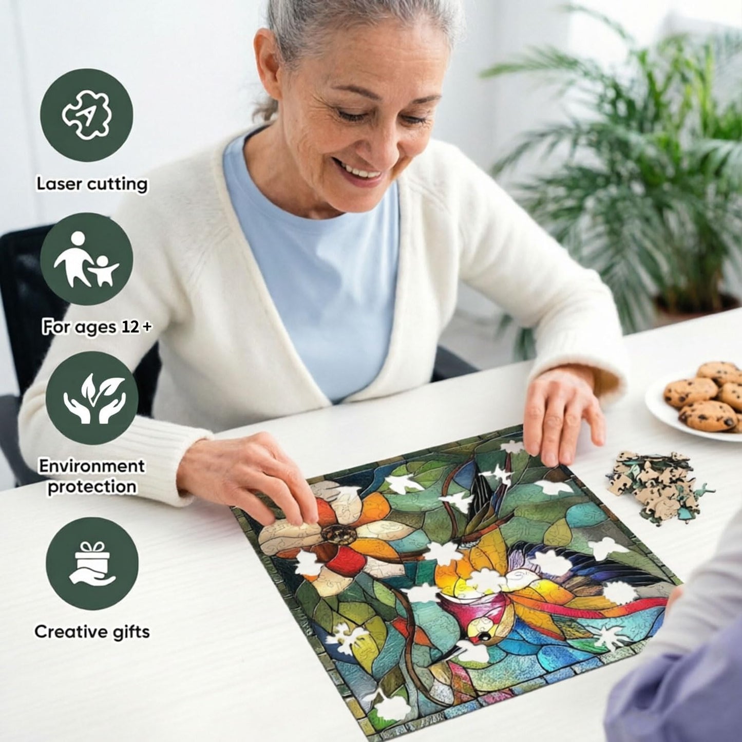 Qiuenisray Wooden Puzzle for Adults, 200 Pieces Hummingbird & Flower Jigsaw, Unique Shaped Pieces, Home Decor & Gift for Family and Bird Puzzle Lovers, 12.2 x 12.2 Inch