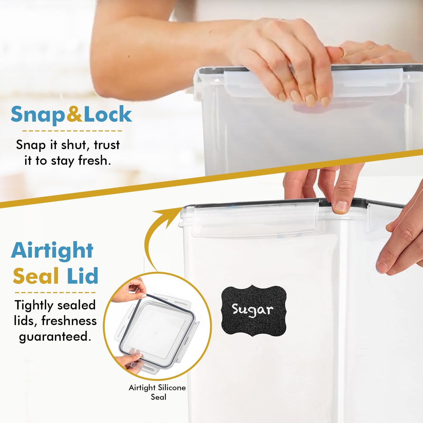 Shazo 2 PC (9.5L | 321 Oz) Flour Sugar Storage Containers - Plastic Extra Large Food Storage Containers with Lids, BPA Free Airtight Kitchen Canister Set for Rice, Cereal & Pasta