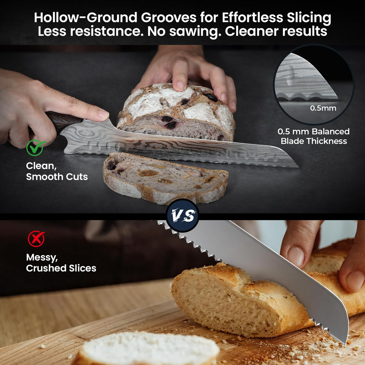 SYOKAMI 2026 New Upgraded Offset Bread Knife for Homemade Bread, 10.5 Inch Resharpenable Serrated Knife, Ultra-Sharp Sourdough Slicing, Perfect Kitchen Gift, Designed for Cutting Cakes, Fruits & Meat