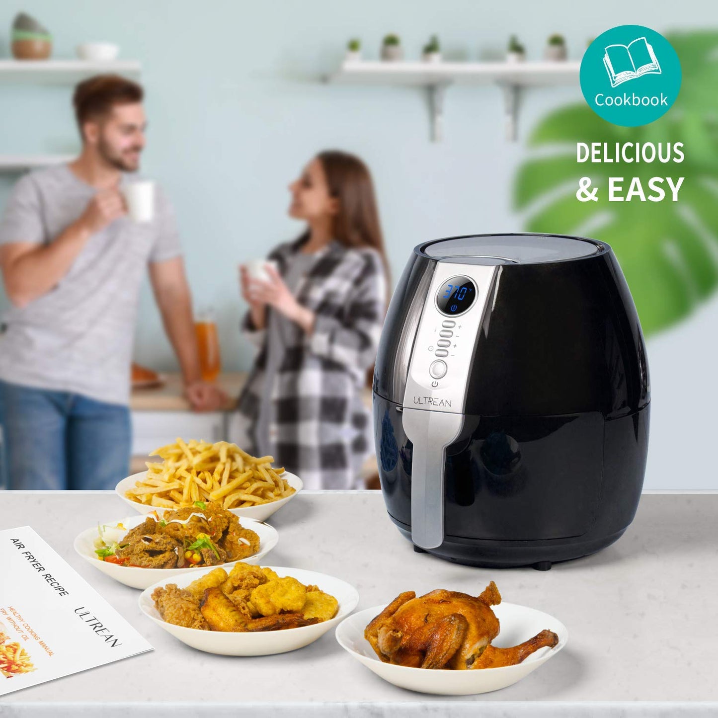 Ultrean Air Fryer, 4.2 Quart (4 Liter) Electric Hot Air Fryers Oven Oilless Cooker with LCD Digital Screen and Nonstick Frying Pot, UL Certified,1-Year Warranty,1500W (Black)