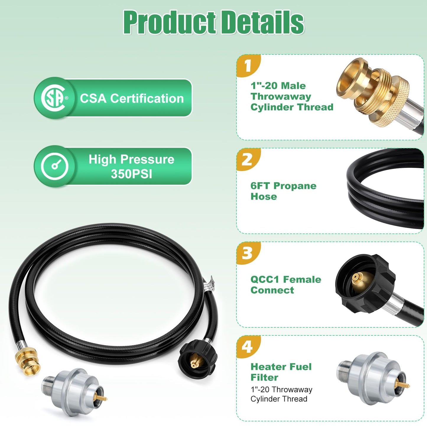 Propane Fuel Filter F273699 with Hose for Buddy Heater, Detachable F273699 Fuel Filter with 6FT Propane Adapter Hose for Mr Buddy Heater and Big Buddy, CSA Certified