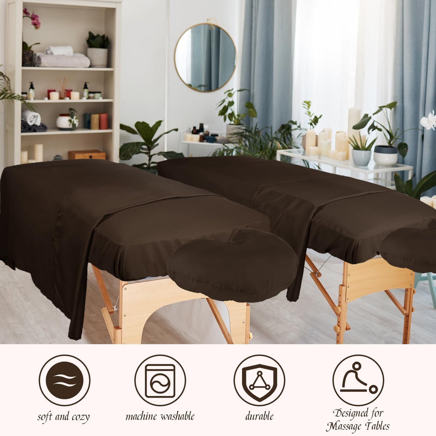 Oudain 4 Sets 3 Piece Soft Microfiber Massage Table Sheets Set Bulk Includes Massage Flat Sheet and Fitted Sheet and Face Rest Cover(Chocolate)