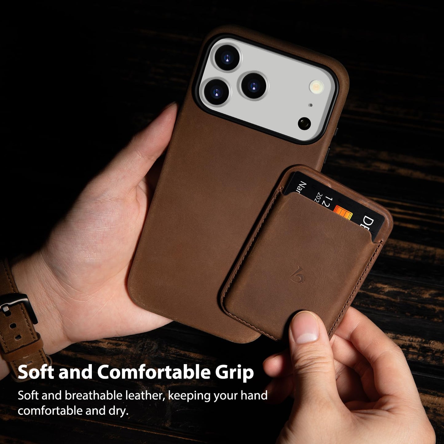 Belemay Handcrafted Crazy Horse Leather Case for iPhone 17 Pro Max, Compatible with MagSafe, Vintage Aesthetic, Two-Tone Effect, Unique Patina, Camera Control Button Coverage (6.9"), Vintage Brown