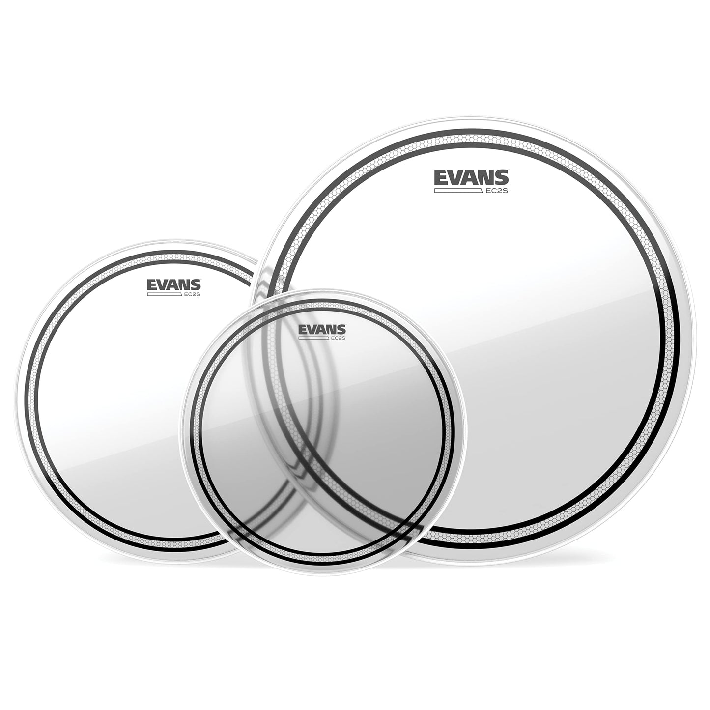 Evans EC2S Tom Drum Heads, Rock Tompack, Clear, 10, 12 & 16 Inch, Set of 3