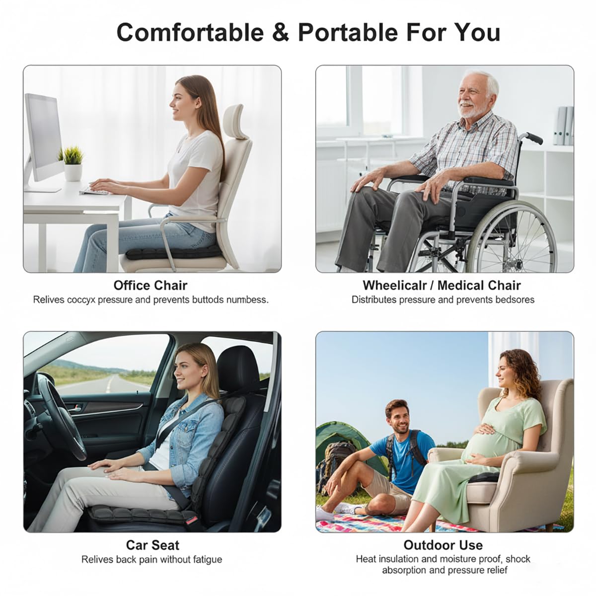 Inflatable Travel Seat Cushion, Inflatable Cushion for Airplane Seat, Car Sitting Pillow, Office Chair Cushion, Portable Flight Pillow for Tailbone & Back Support (for Bedsore)