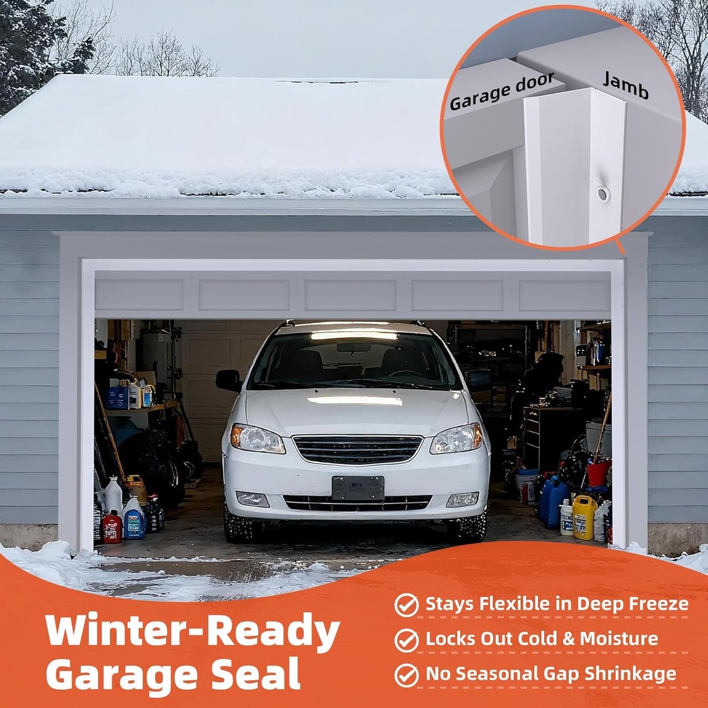 Apoctsddo Garage Door Seal Top and Sides, 34FT Garage Door Weather Stripping, Universal Weatherproofing Insulation Kit, Prevents Drafts, Easy Installation, Energy Saving Trim Seal