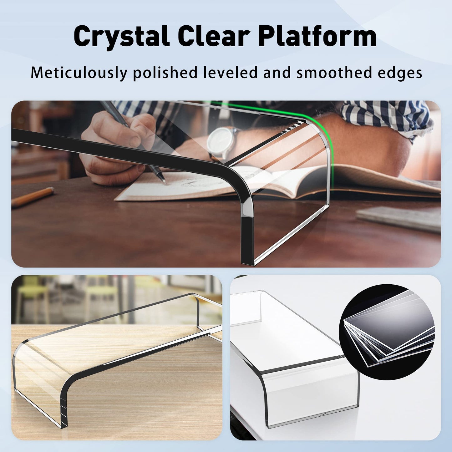 AboveTEK Premium Acrylic Monitor Stand, Large Size Monitor Riser/Clear Computer Stand for Home Office w/Sturdy Platform, Acrylic Desk Stand for Keyboard Storage & Multi-Media Laptop Printer TV Screen