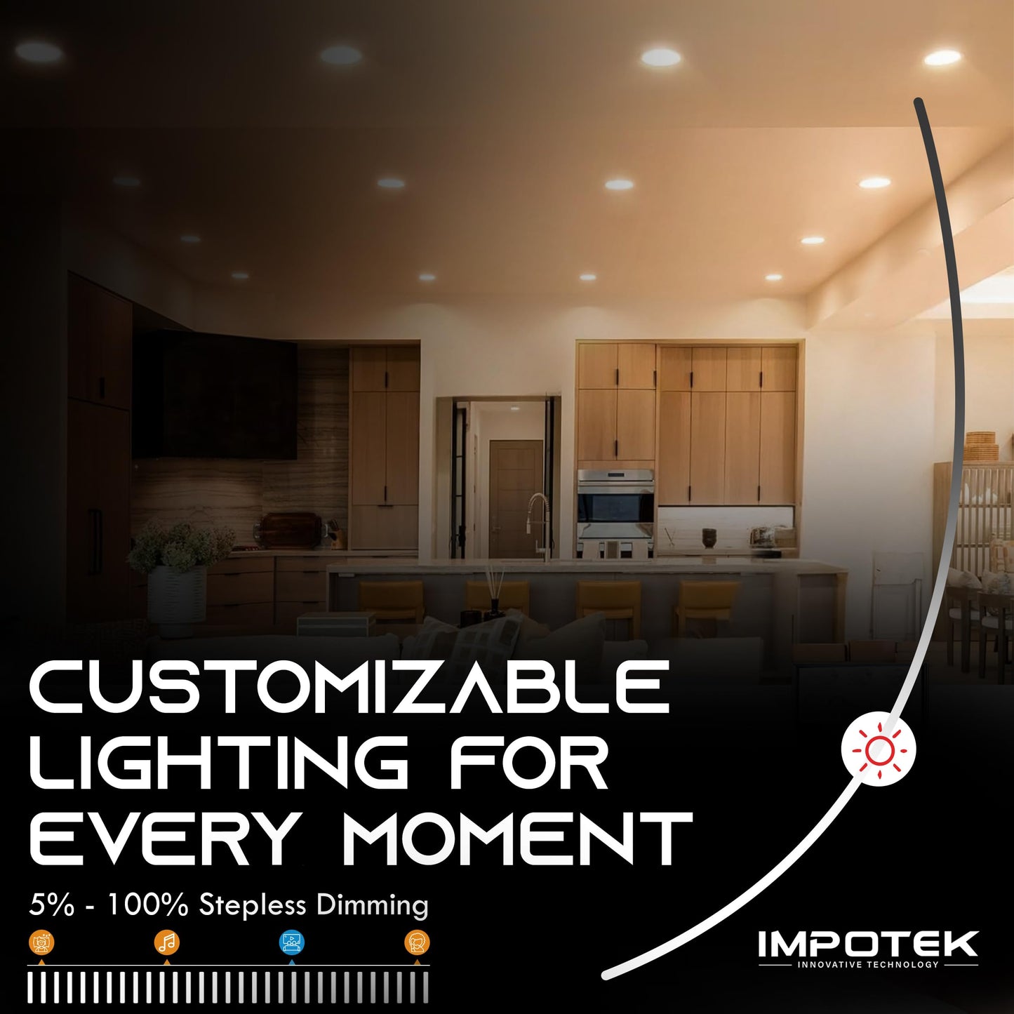 IMPOTEK 4 Inch Gimbal Eyeball Light, LED Recessed Ceiling Light with Junction Box 5 CCT 2700K/3000K/3500K/4000K/5000K Dimmable IC Rated ETL Energy Star Listed 9W 800LM - RCL1T-9W4IN (Pack of 4)