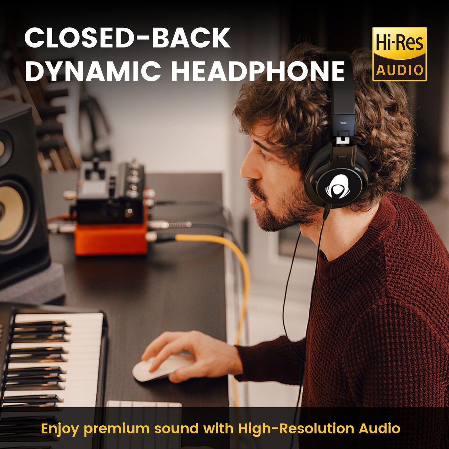 talomen W50X Wired Over-Ear Studio Headphones, Podcast Closed Back Headsets with 50mm Neodymium Drivers, 3.5mm/6.35mm Jack for Monitoring AMP Computer Recording Mixing DJ Guitar Keyboard, Black