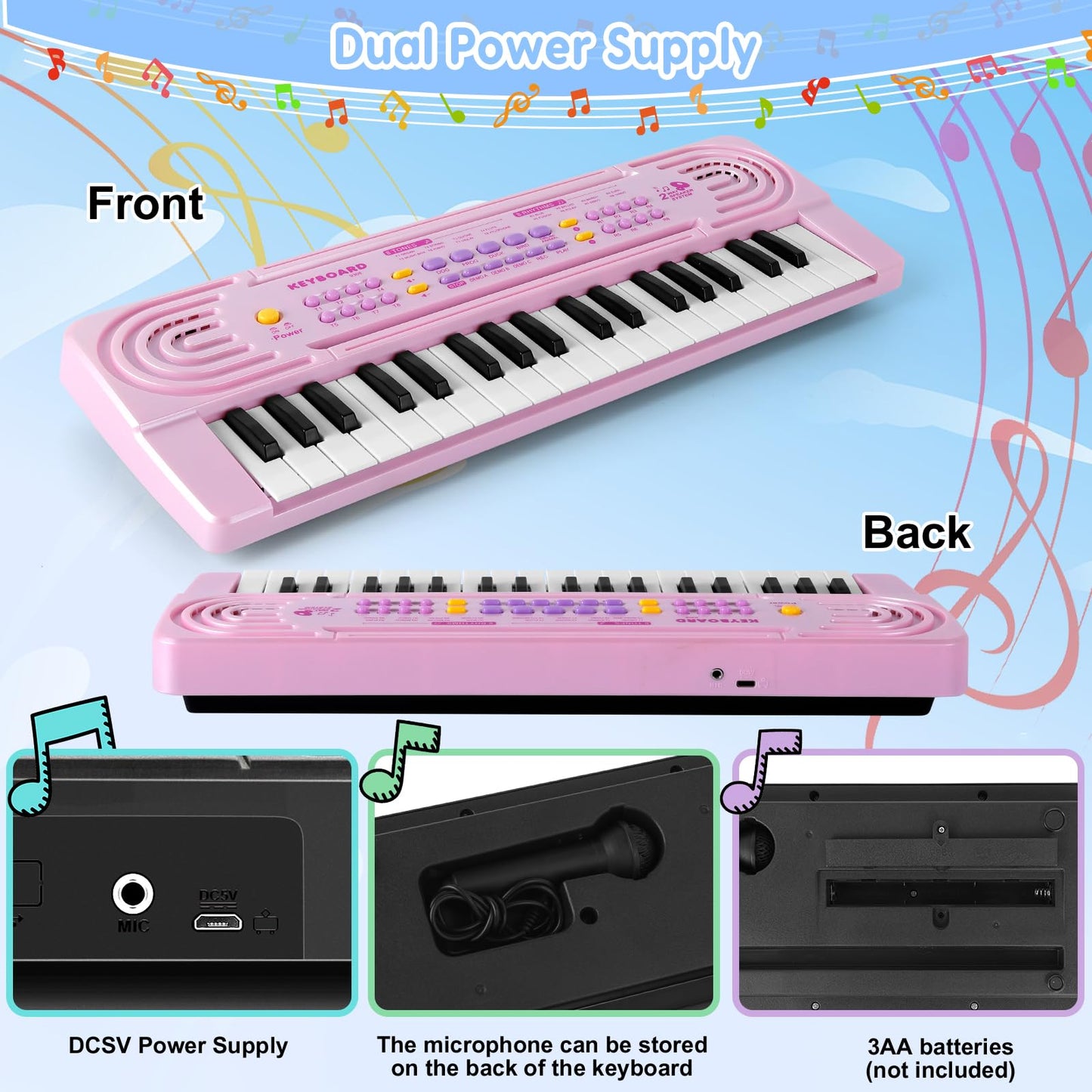 Kids Toy Piano Keyboard for Kid Music Toys for 3+ Year Old Electronic Keyboard Pianos for Beginners Kids Piano with Microphone Toys for 3 4 5 6 7 8 Year Old Boys Girls Gifts Ages 3-8 (Pink)