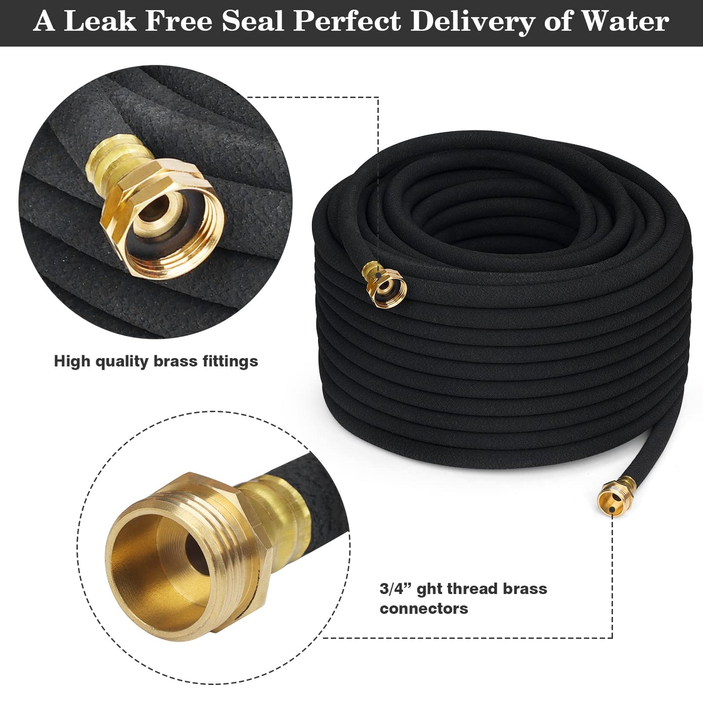 MHMHM 5/8" Soaker Hose 50FT for Garden Drip Hose Irrigation System with Solid Brass Fitting for Lawns Flower Beds & Vegetable Gardens (50FT)