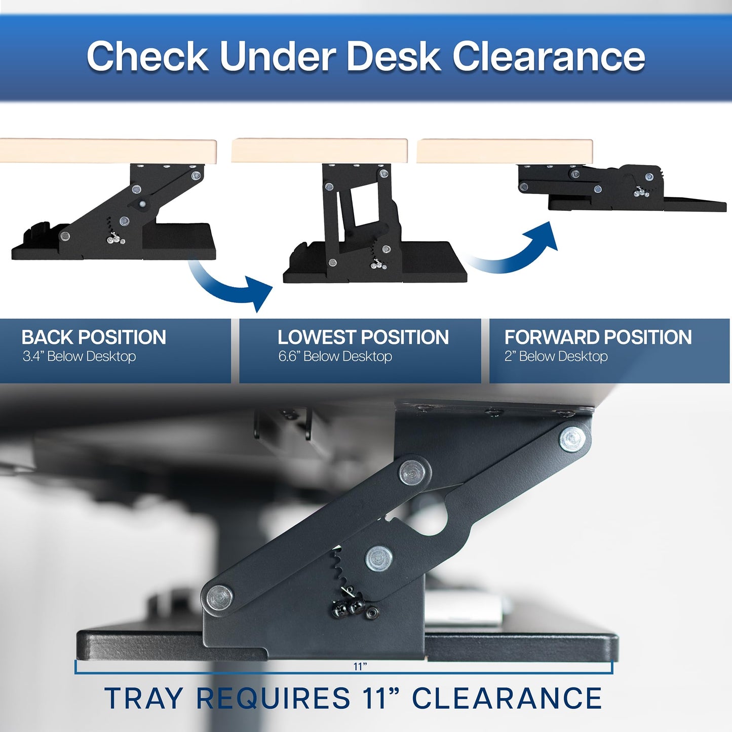VIVO Large Under Desk 27 x 11 inch Computer Keyboard and Mouse Tray with Swinging Height Adjustment, 12 Settings, Platform Drawer for Typing, Holds 11 lbs, Black, MOUNT-KB08S
