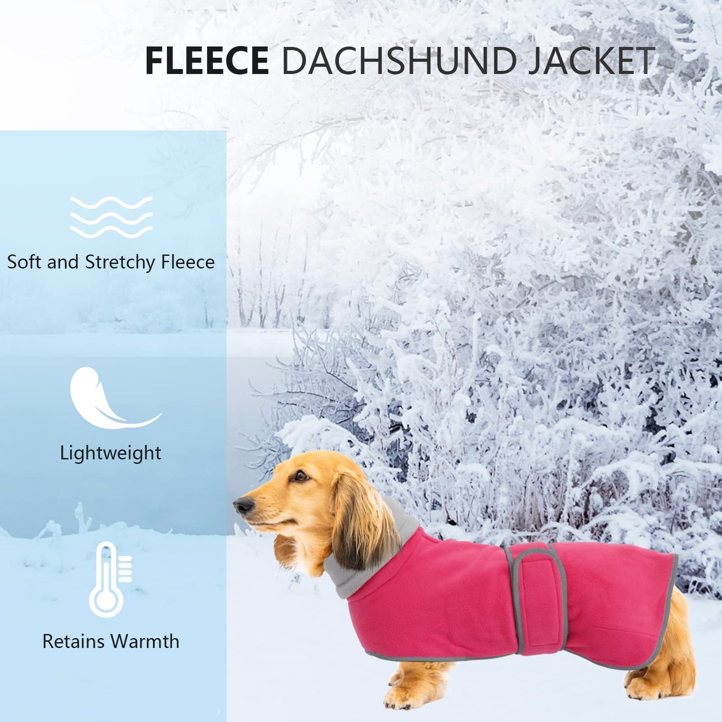 Geyecete Dog Jacket, Dog Coat Perfect for Dachshunds, Dog Winter Coat with Padded Fleece Lining and high Collar, Dog Snowsuit with Adjustable Bands Sizes -Pink-S