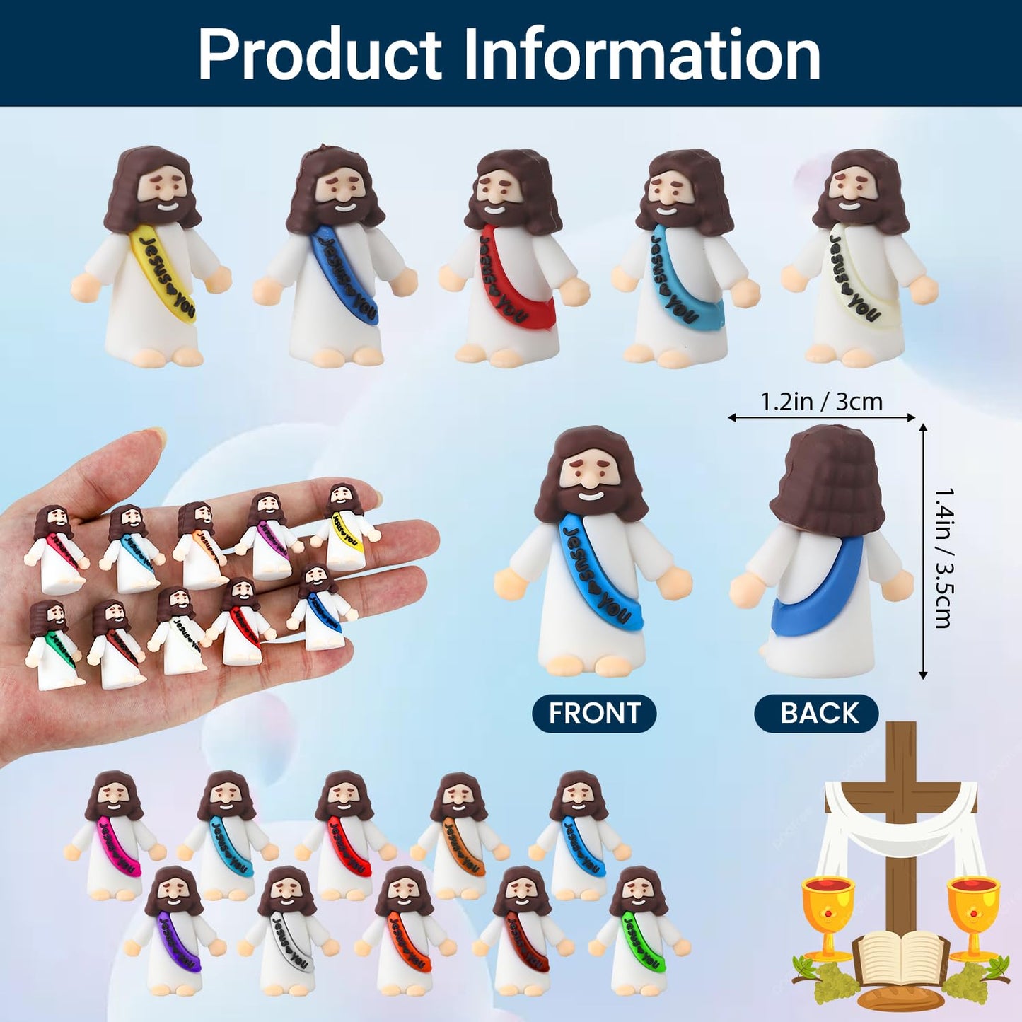 Little Jesus Figures, Mini Jesus Figurines in Bulk, Multicolor Tiny Miniature Jesus Figures for Hide and Seek, Religious Party Favors, Sunday School, Baptism Gift, Easter Egg Stuffers(120)
