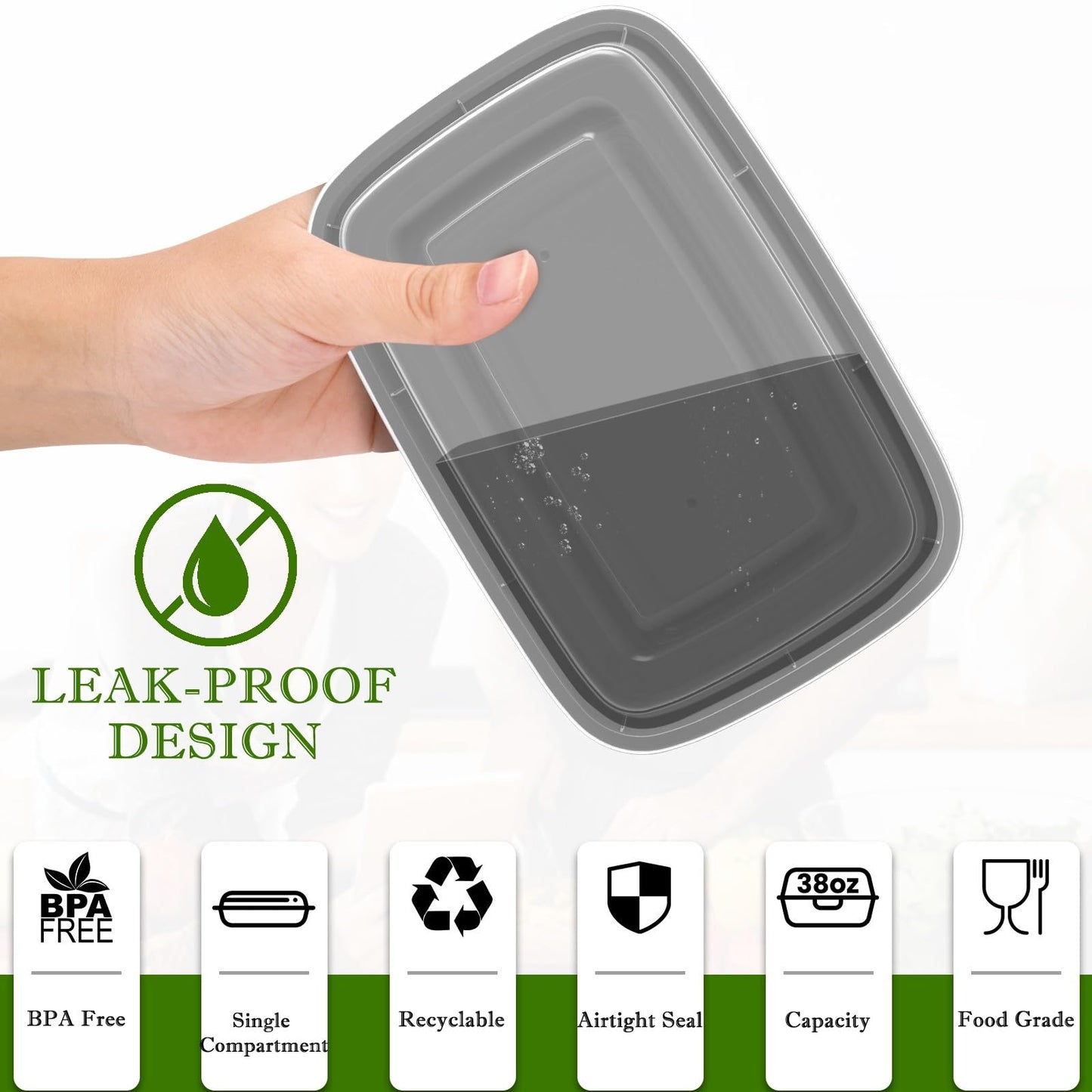 Meal Prep Containers Reusable 38oz - Food Containers with Lids 50 Pack, Disposable to Go Containers, Leakproof Food Prep Containers, Stackable, Takeout, BPA-Free, Microwave/Freezer Safe