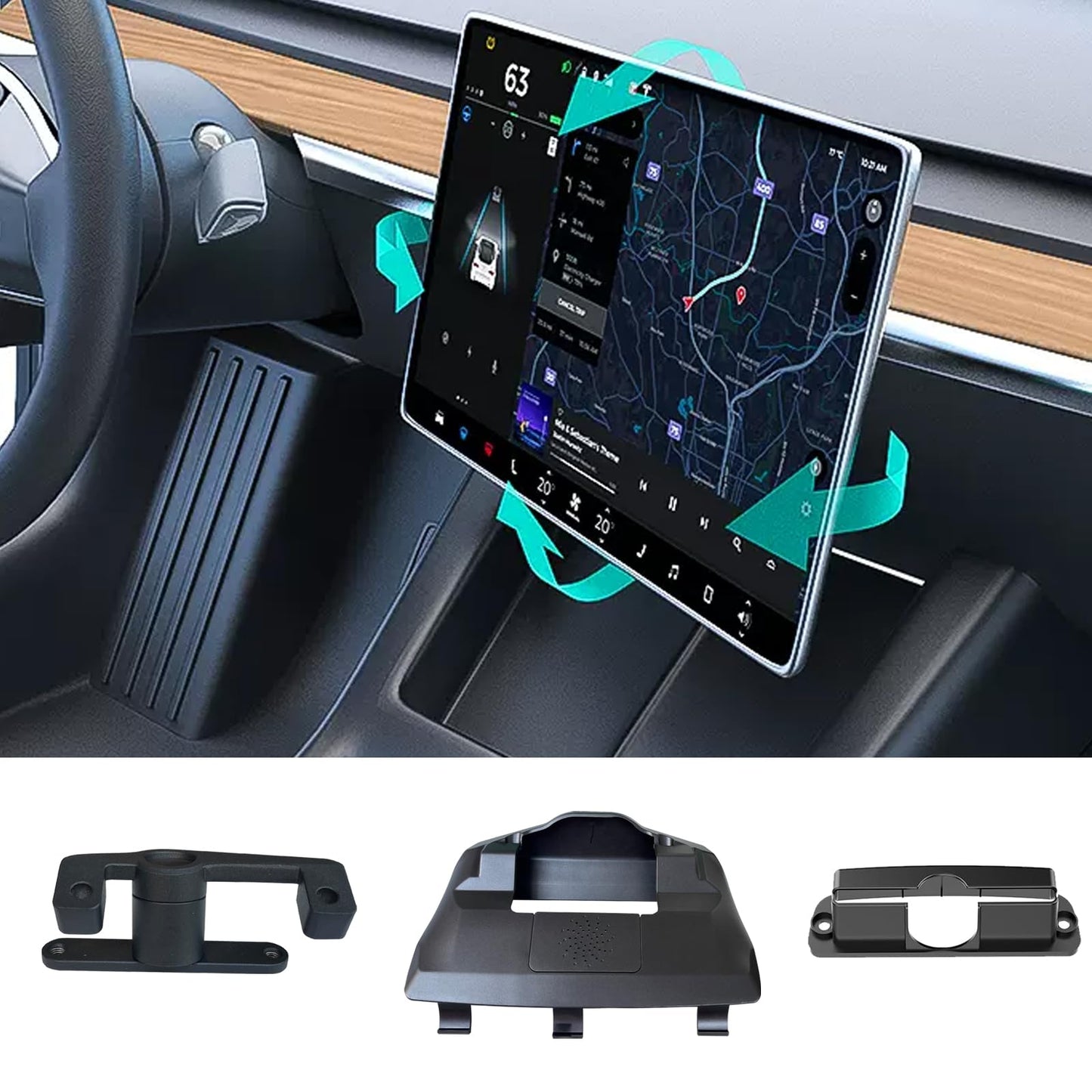 EYSENC Upgraded Screen Tilt Swivel Hinge Mount for Tesla Model 3 2017-2023 and Tesla Model Y 20-24, 4 Way Rotation Adjustment Center Console Screen Rotating Hinge Holder
