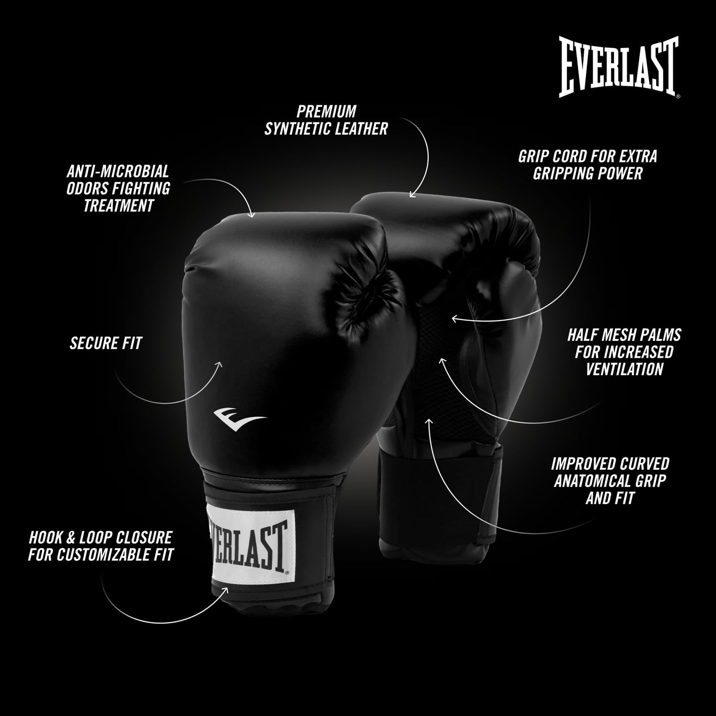Everlast Pro Style Boxing Gloves – Premium Synthetic Leather, Breathable, Hook & Loop Closure, Odour-Fighting – Adult Size, Great for Boxing, Sparring, Heavy Bag Workouts, Mitt Work