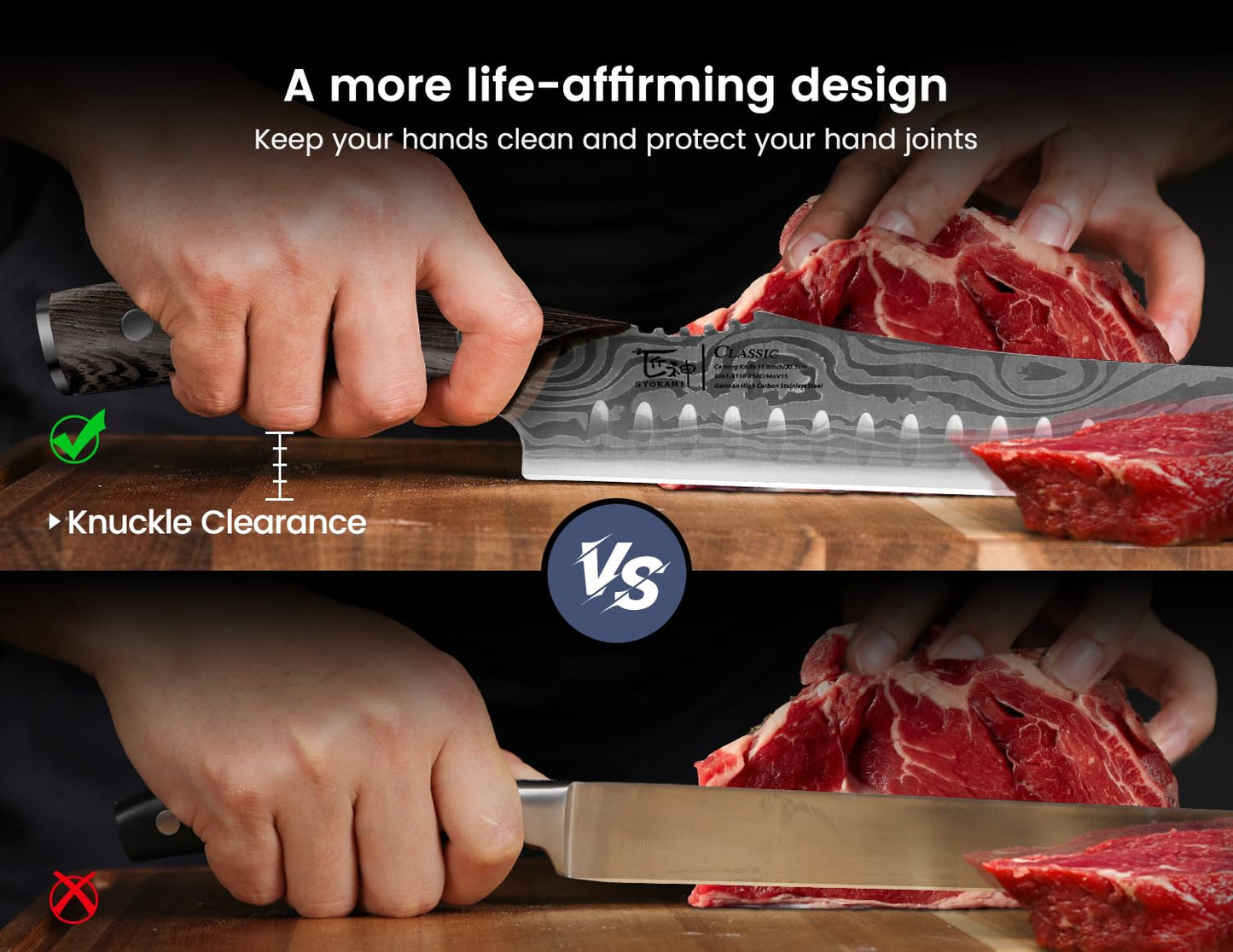 SYOKAMI Multifunction Carving Knife, 12 Inch High-Carbon Japanese Style Brisket Knife with Wood Handle, Damascus Pattern Full Tang Design, Razor-Sharp Slicing Knife for Meat Cutting with Gift Box