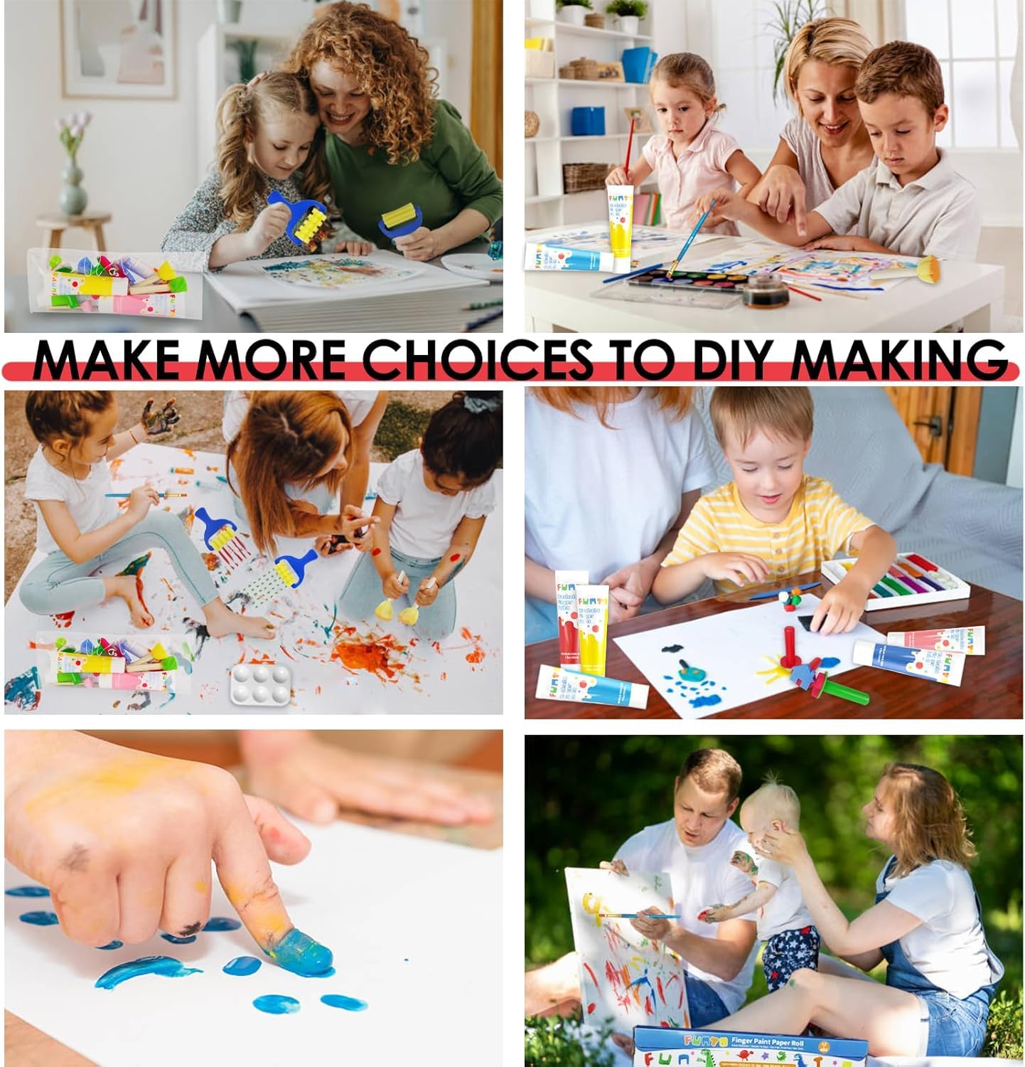 Funto Kids Washable Finger Paint Set, 25 PCS Non Toxic Art Painting Supplies for Baby, Includes Finger Paint Paper Roll, Brush Set, Arts Crafts for Toddlers Age 1-3
