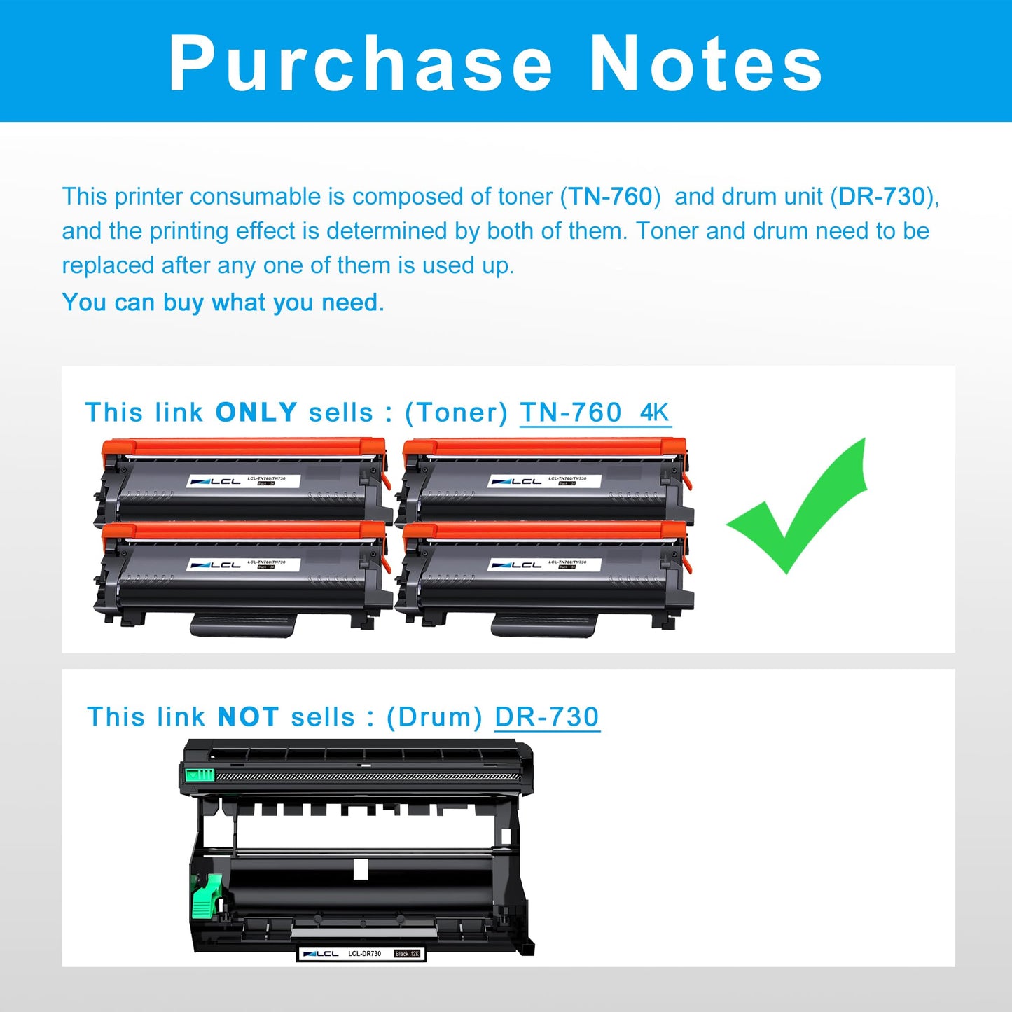 (with Chip) LCL TN760 TN730 Compatible Toner Cartridges Replacement for TN-760 TN-730 3000 Pages for HL-L2350DW HL-L2390DW HL-L2395DW HL-L2370DW HL-L2310D HL-L2357DW HL-L2370DN (4 Black)
