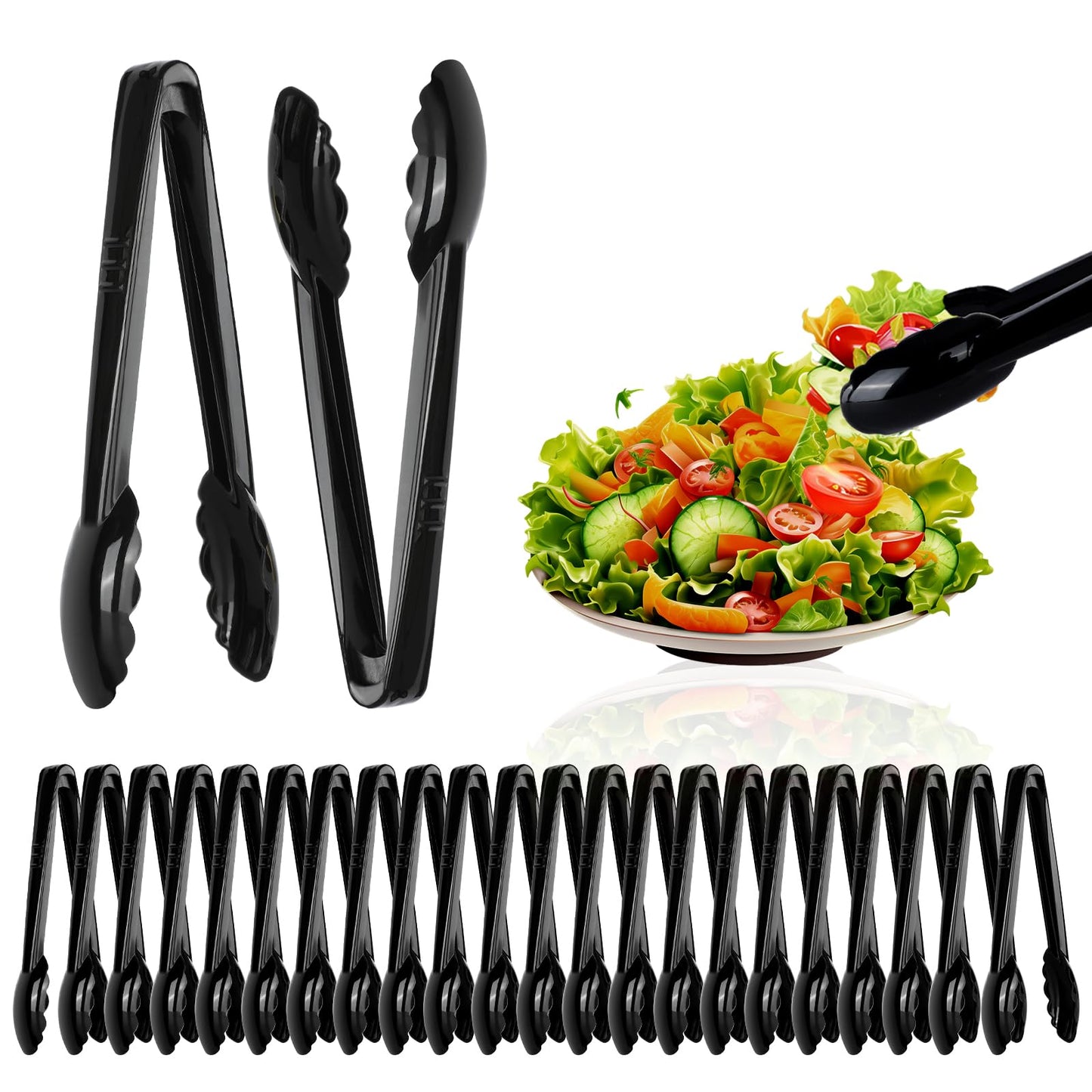 24 Pcs Plastic Tongs for Serving Bulk 9 Inch Serving Disposable Tongs, Plastic Catering Utensils Supplies, Heavy Duty Salad Tongs for Kitchen Buffets BBQ Events Catering