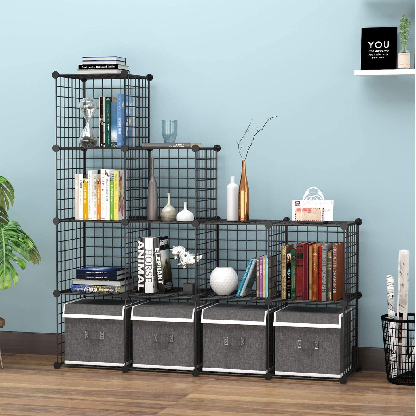 C&AHOME Wire Cube Storage, 12-Cube Storage Organizer, Metal Stackable Storage Bins, Modular Bookcase, DIY Closet Cabinet Ideal for Living Room Bedroom, Home, Office 36.6”L x 12.4”W x 48.4”H Black