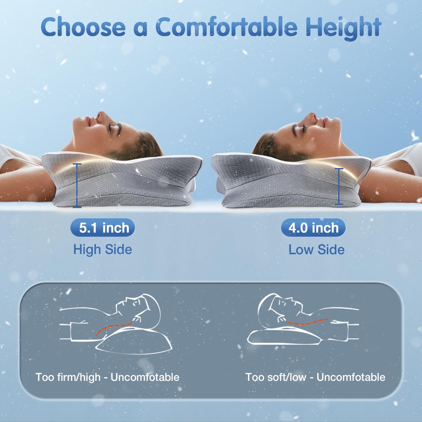 Vuteehy Cervical Pillow for Neck Pain Relief, Memory Foam Cooling Pillow Ergonomic Neck Support Pillows for Side, Back, Stomach Sleepers - Odorless & Breathable, Drak Grey