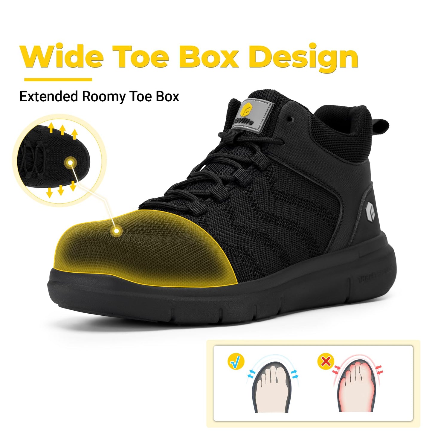 FitVille Safety Shoes for Men Steel Toe Shoes Wide Work Boots for Men Anti-Puncture Proof & Anti-Smash Slip Resistant Safety Boots Breathable Comfortable Indestructible Composite Toe Shoes