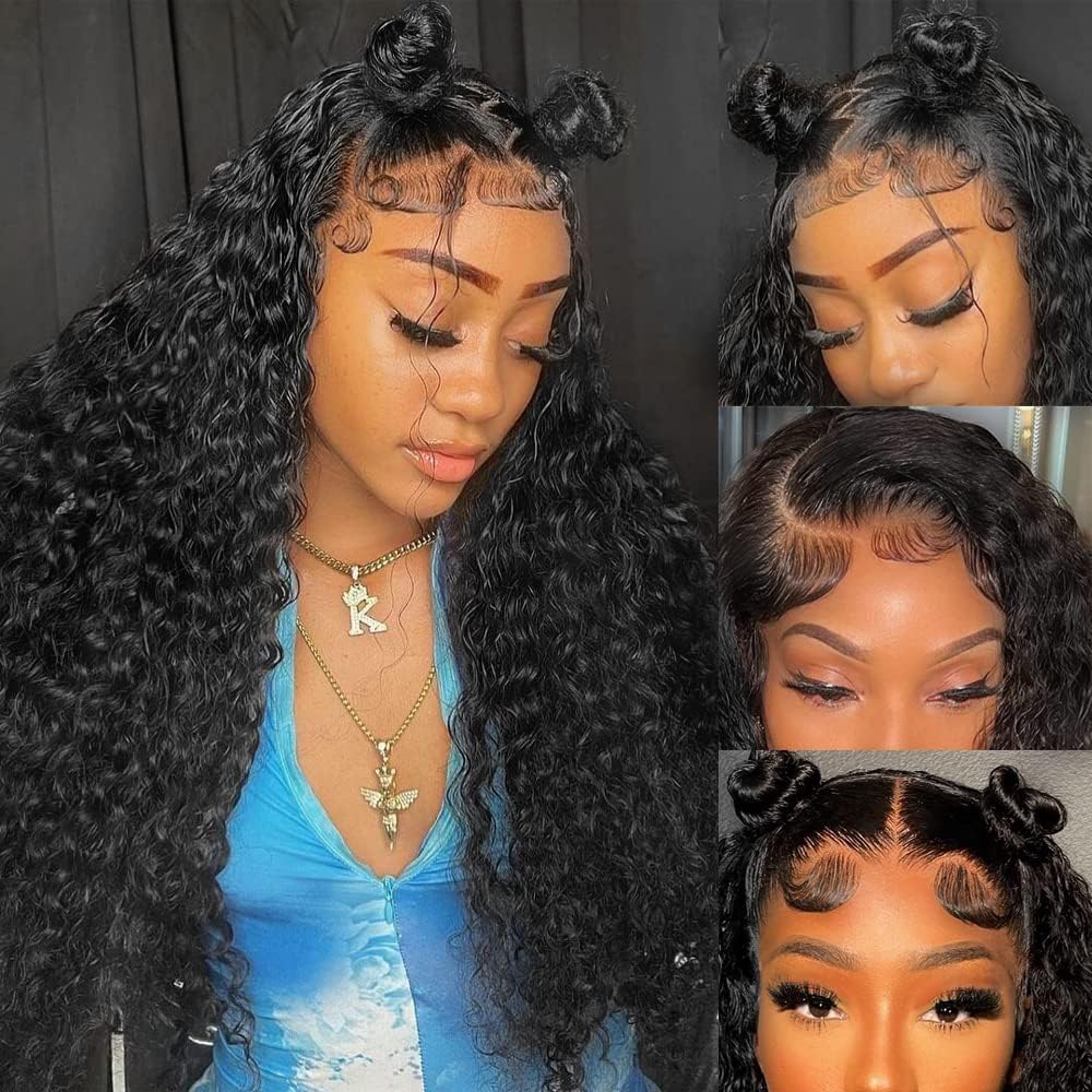 Water Wave Lace Front Wigs Human Hair Wigs for Women 14 Inch 13x4 HD Lace Frontal Wigs Human Hair Pre Plucked 150% Density Wet and Wavy Curly Lace Front Wigs Human Hair Natural Color