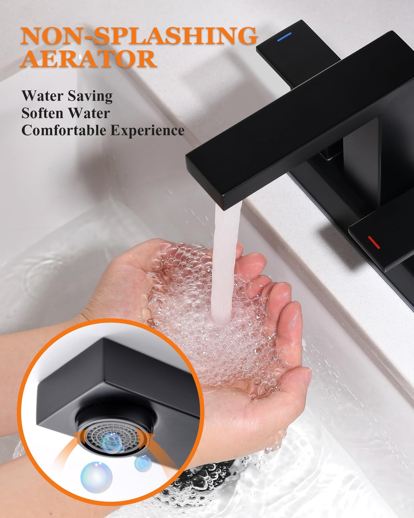 Tohlar Black Bathroom Faucet - Bathroom Sink Faucet 2 Handles, 4 Inch Centerset Bathroom Faucets for Sink 2 or 3 Holes, Matte Black Bathroom Faucet with Pop Up Drain and 2 Lead-Free Hoses, Lavatory RV