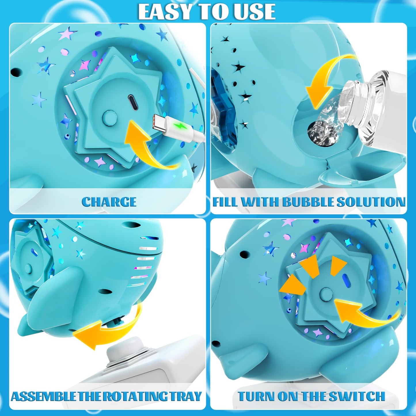 Sitodier Rechargeable Bubble Machine, Automatic 360° Rotatable Bubble Maker Toys with Light, Spaceship-Shaped Bubble Blower for Kids Toddlers, Easter, Birthday, Parties, Wedding, Outdoor Activities