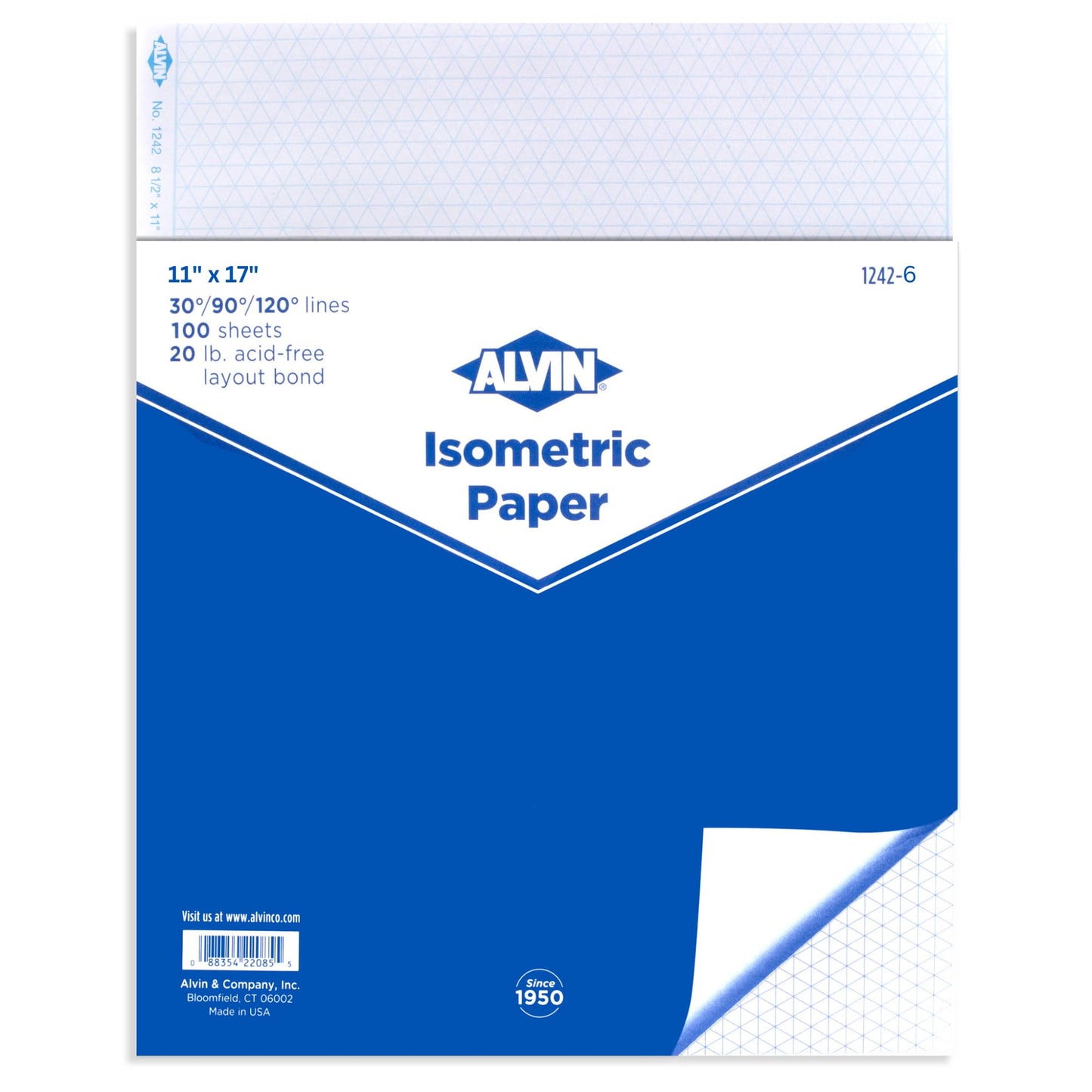 ALVIN Isometric Paper Pad 100 Sheets of 11" x 17" Model 1242-6, Drafting and Graph Paper, 20 Pound Acid-Free