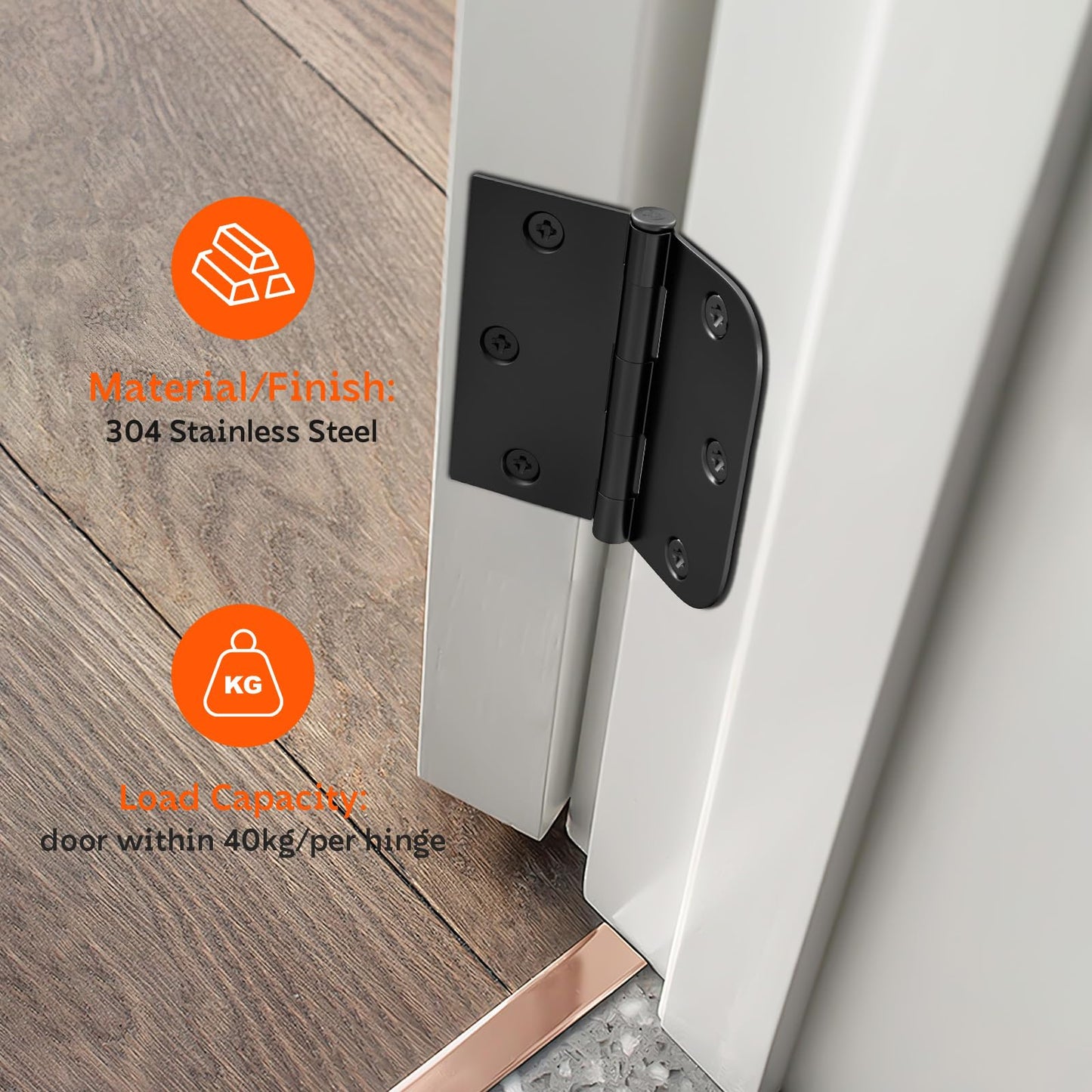 Haidms 18 Pack Black Door Hinges 3 Inch Interior Half Circle 5/8" and Half Square - Residential & Heavy-Duty Hardware, Adjustable Black Hinges